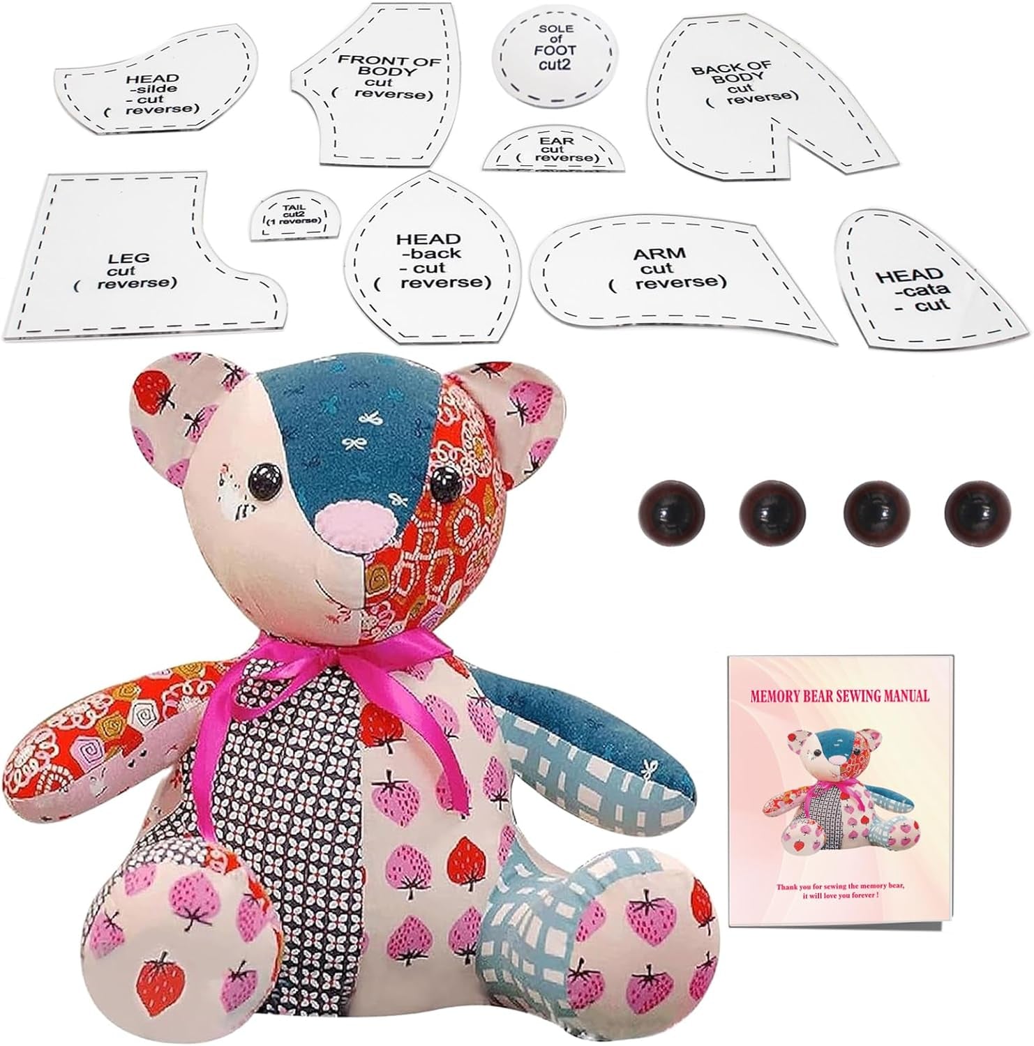 Acrylic Memory Bear Template Ruler Set with Detailed Instructions, Sewing Patterns for Beginners, Teddy Bear Quilting Templates (Sitting Height 6In)