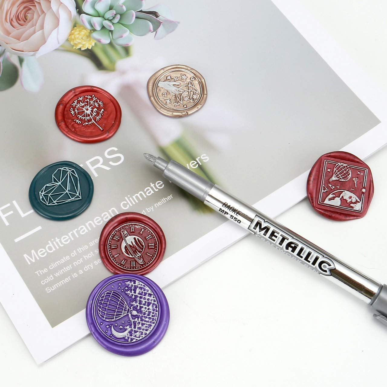 Wax Seal Pen Kit,  4 Pieces Metallic Pen for Decorating Sealing Stamp Wedding Invation Seals