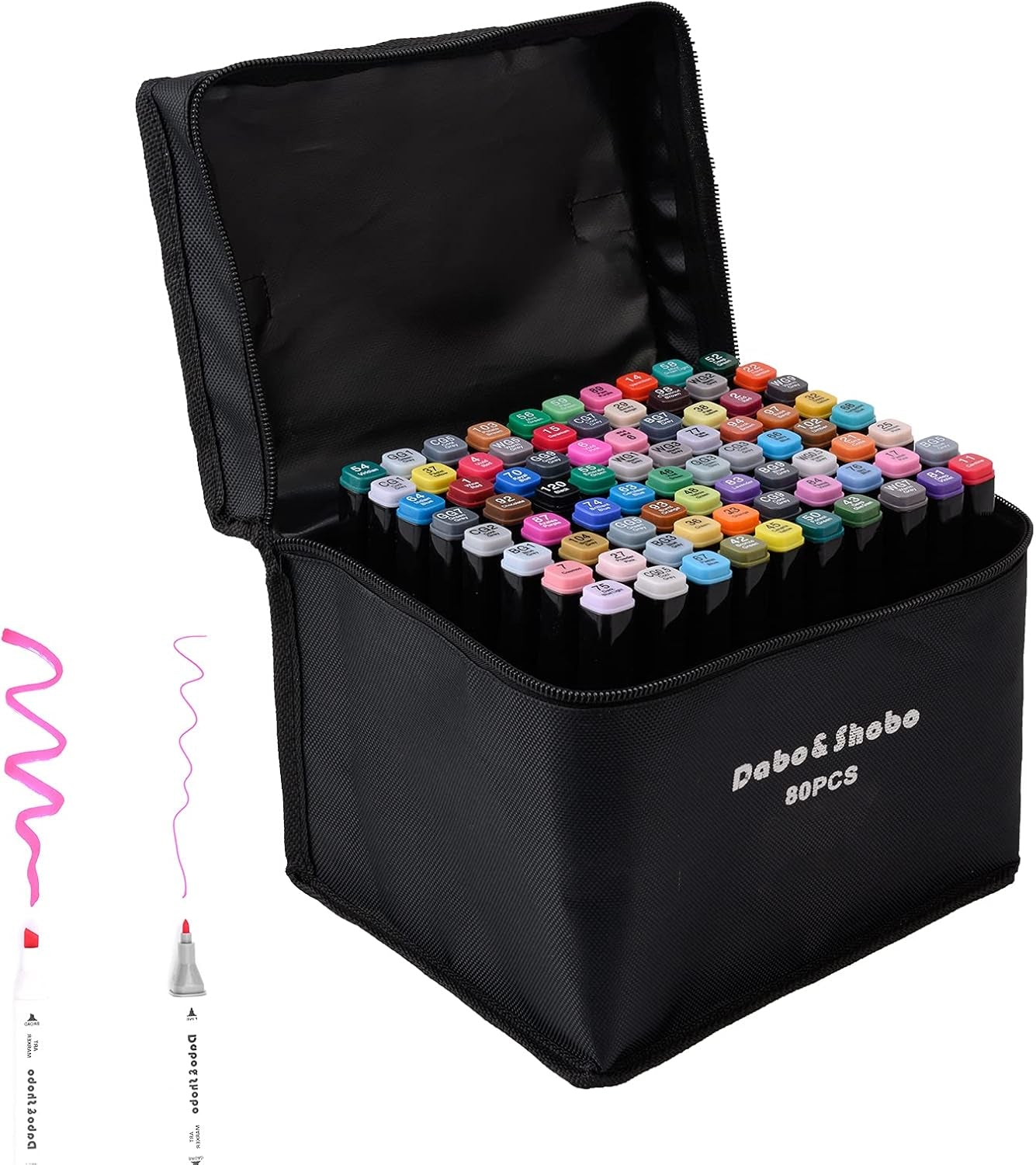 80 Color Alcohol Marker Pens, Bright Permanent Markers for Coloring, Markers for Adults Coloring Book, Wide Chisel and Fine Tip, Dual Tip Design, Equipped with Black Suitcase
