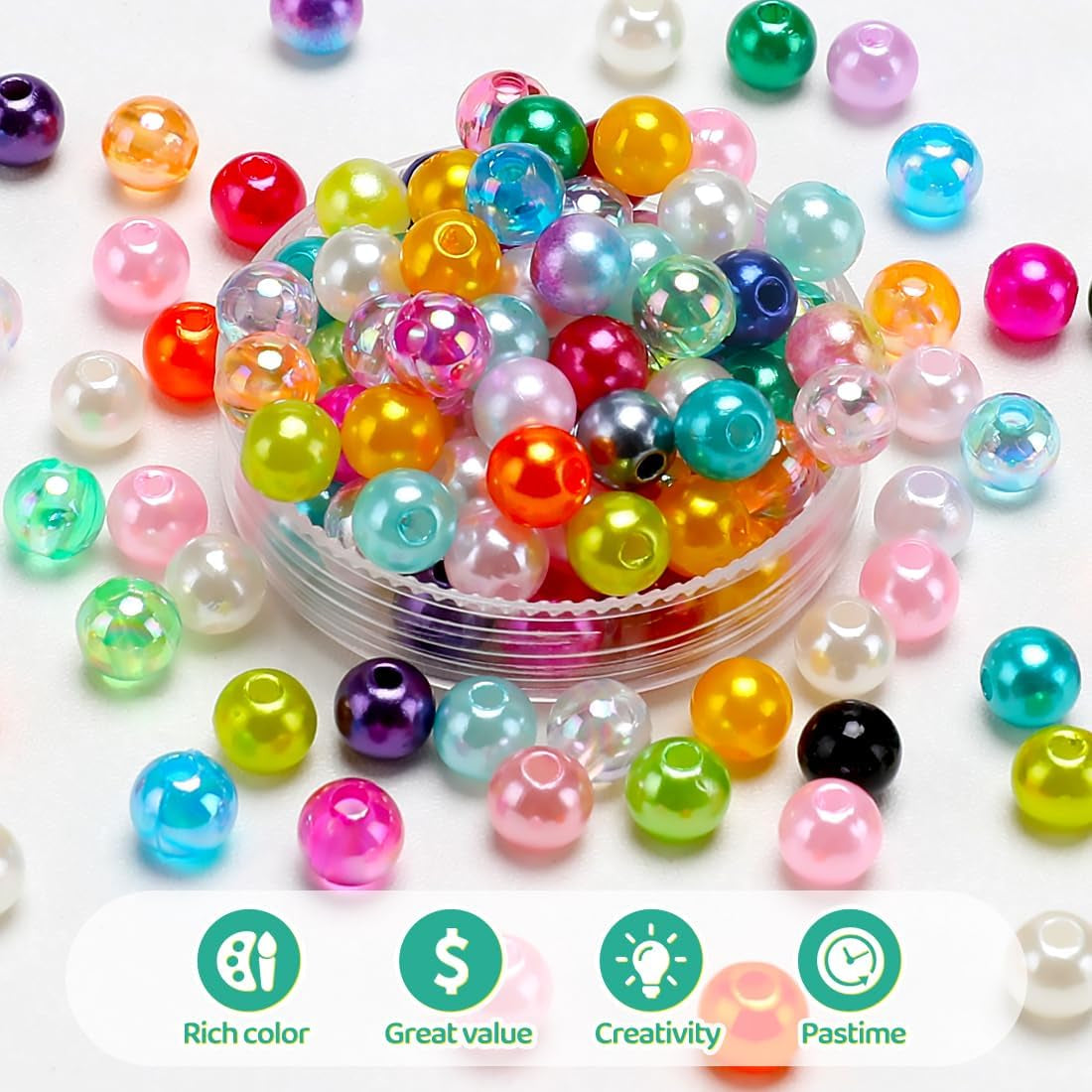 2400Pcs Pearl Beads, Beads, 47 Colors Beads for Beacelets, Multicolor Bracelet Making Kit round Beads for Jewelry Making with Elastic String, DIY Crafts Beads Set.