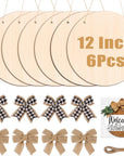 6 Pack Wood Circles for Crafts 14 Inch Unfinished Wood Slices Blank Wooden Door Hanger Sign round Wood Discs with Bows Twine Glue Point for DIY Crafts Painting Christmas Home Holiday Decor