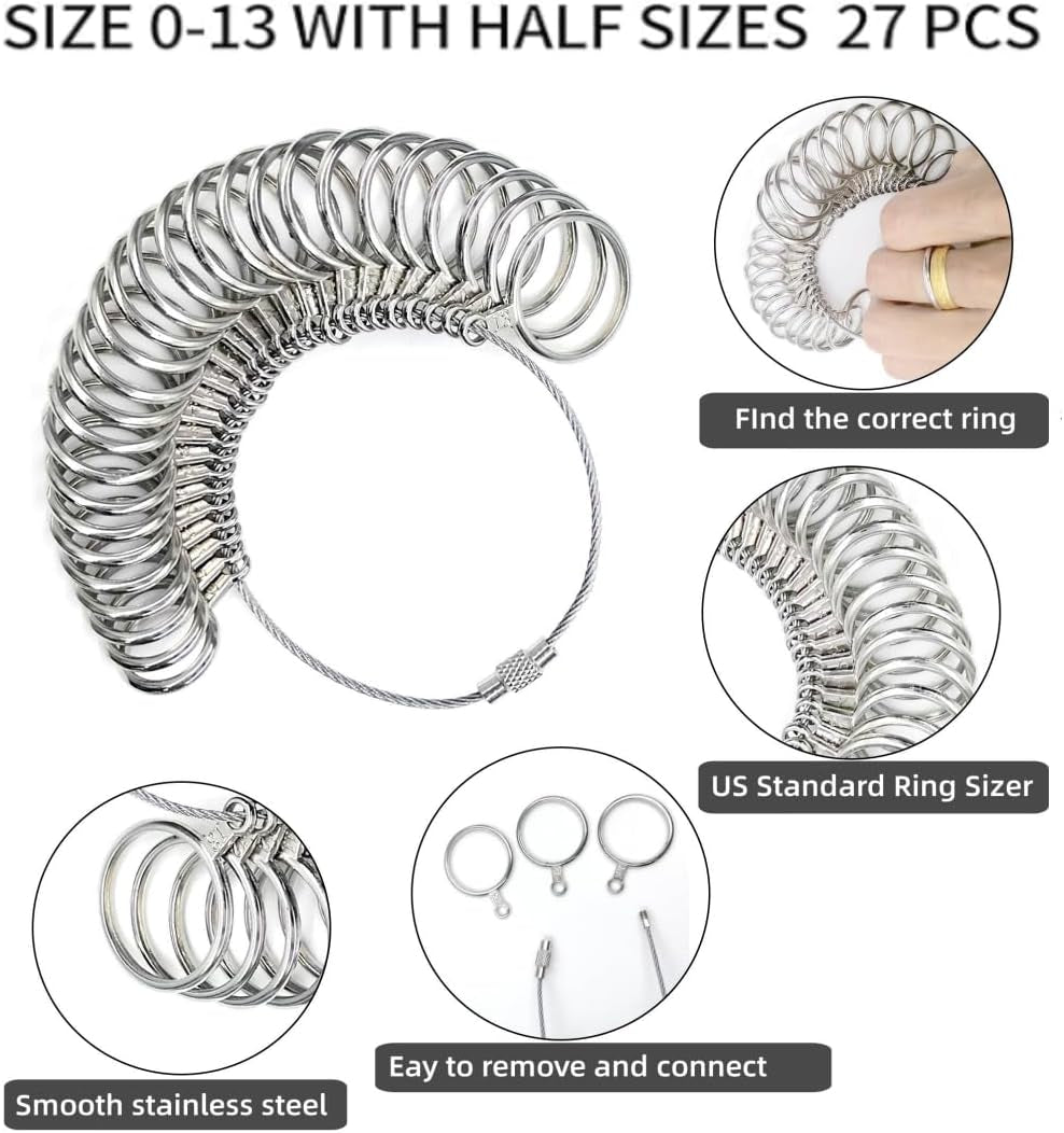 Ring Sizer, 3Pcs Reusable Ring Sizer Measuring Tool, USA Ring Measurer and Ring Sizer, Ring Sizing Kit for Jewelry Making, Suitable for Women and Man