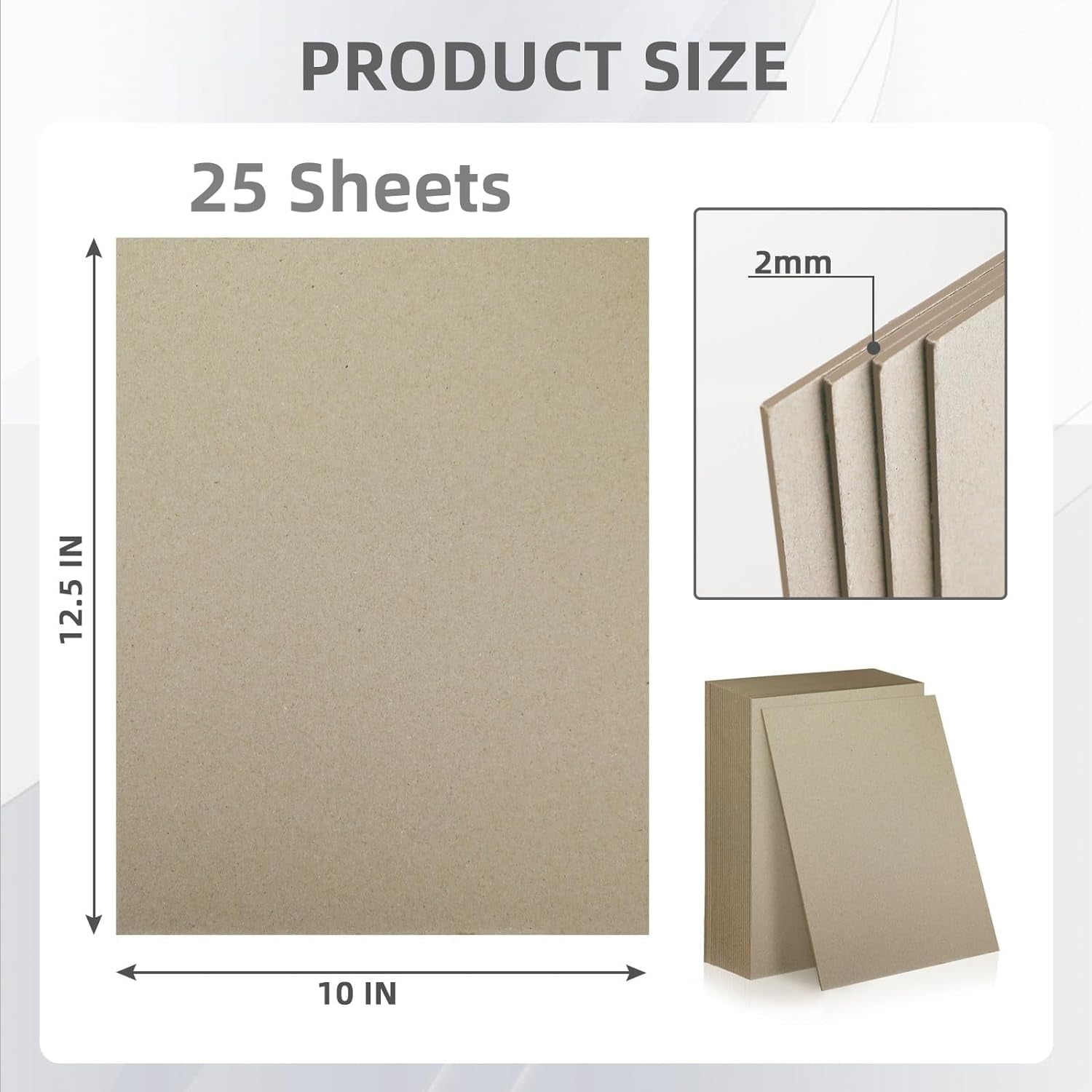 25 Sheets 12.5X10" Book Board for Book Binding Thick Grey Chipboard Card Board Sheets 2 Mm 80 PT for Bookbinding,Box Making. Supporting Back Board Sheet