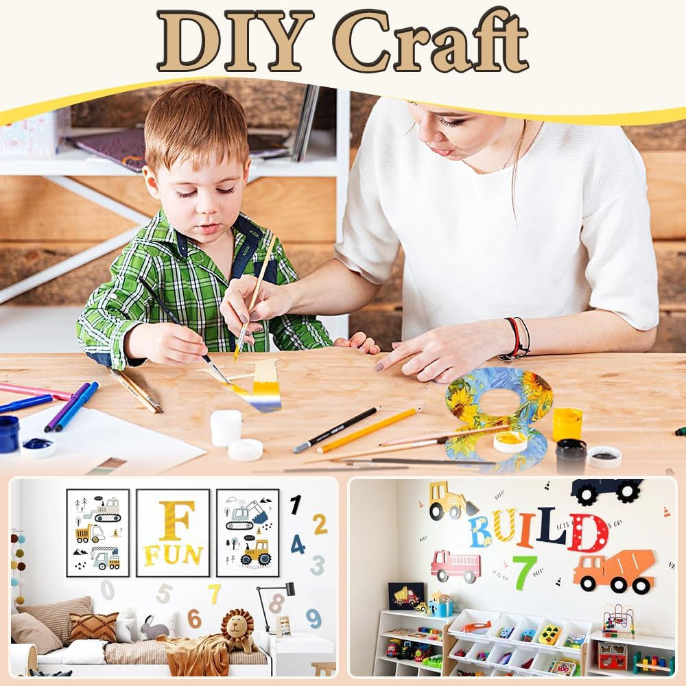 Large Wooden Number 5, Unfinished Wood Crafts Wood Numbers Letters for DIY Craft Projects, Birthday, Party, Wedding Decorations, Big Wooden Numbers 12 Inch and Small Wooden Numbers 6 Inch (2Pcs/Set)