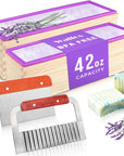 Silicone Soap Mold -  2Pcs Flexible Soap Molds for Soap Making Comes with Wood Box, Stainless Steel Wavy + Straight Scraper Cutters Rectangular Loaf Soap Mold
