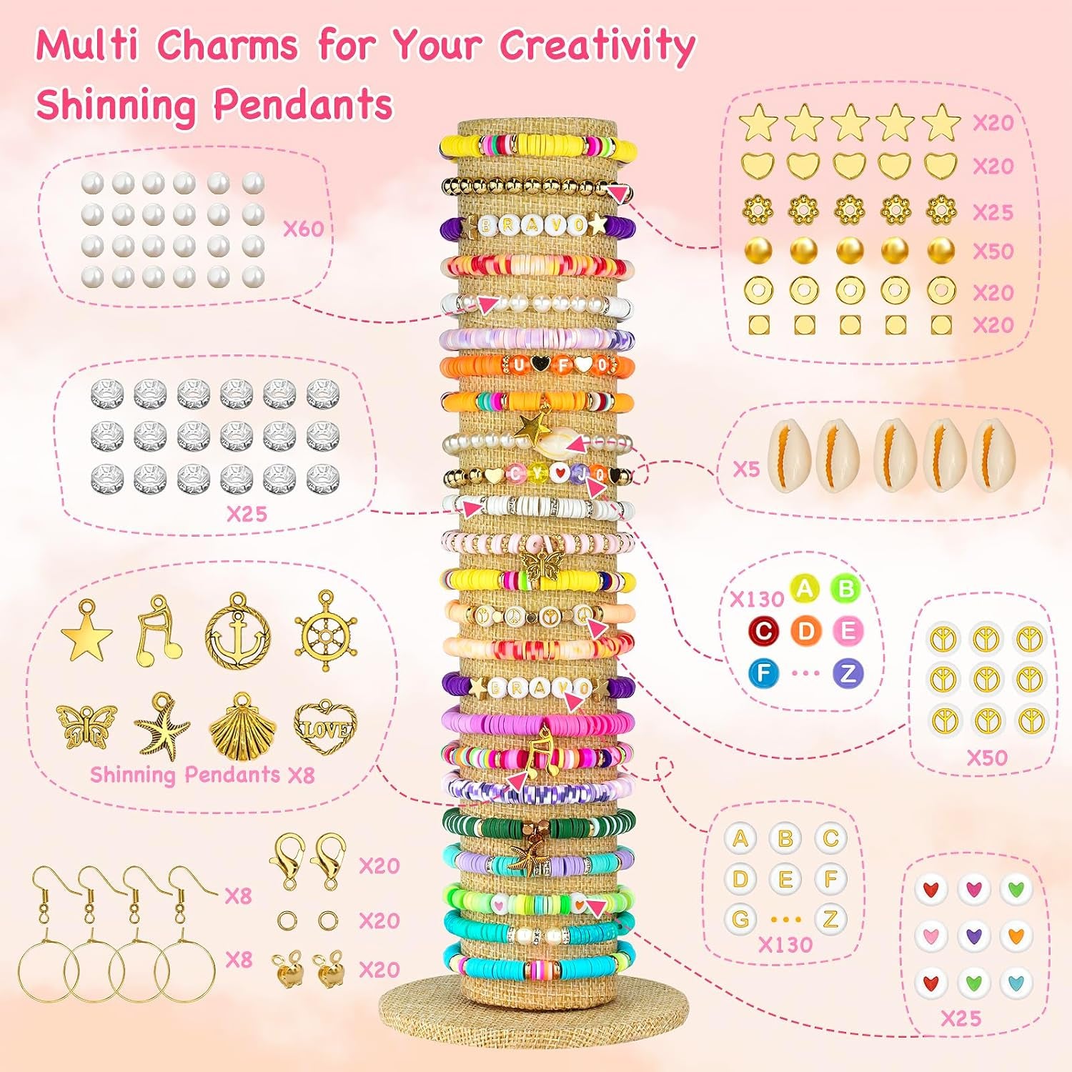 15000Pcs Clay Beads Bracelet Making Kit, 96 Colors Polymer Heishi Beads with Charms Pendant Charms Elastic Strings,Diy Arts Friendship Crafts Gifts for Girls