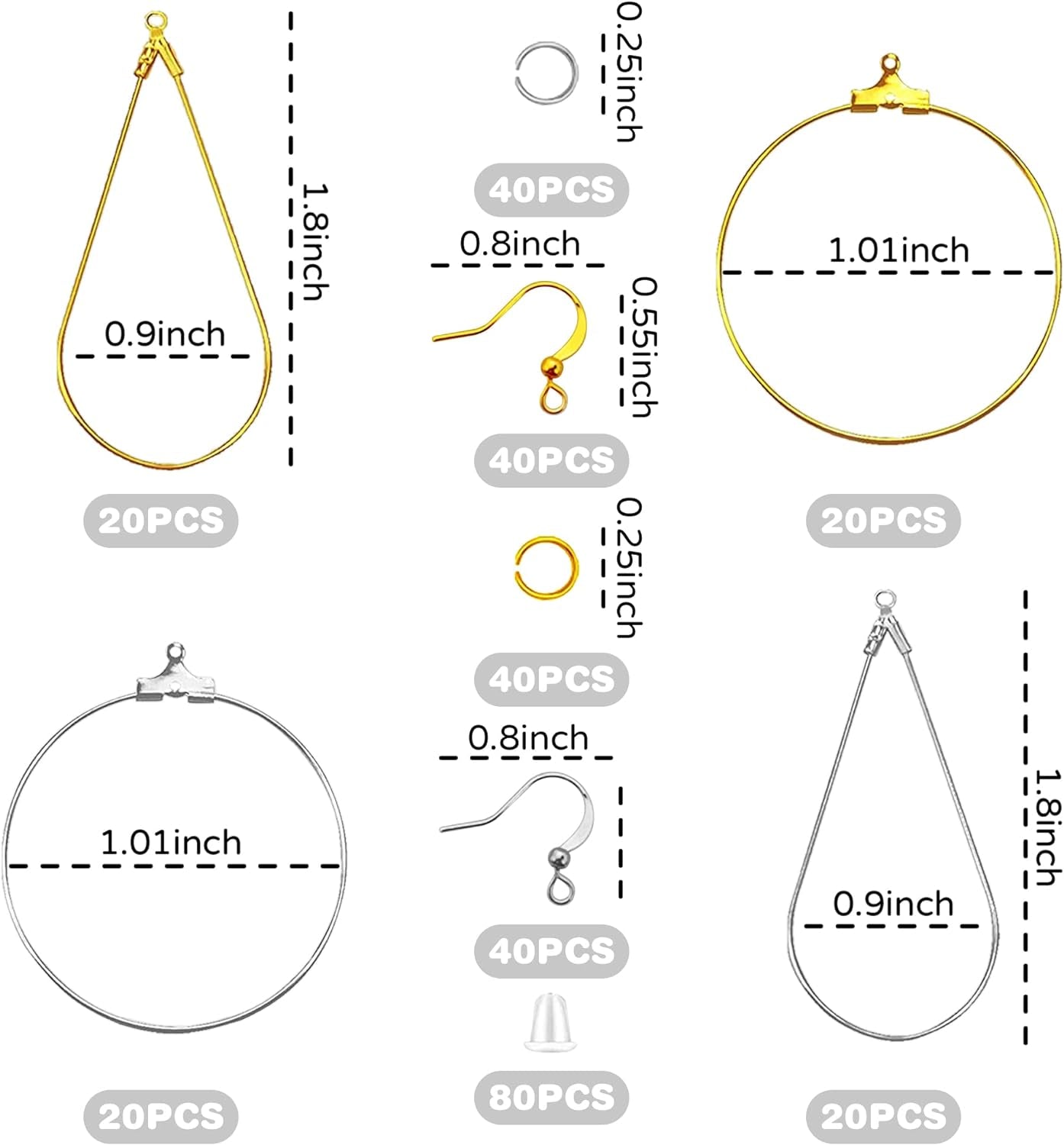 Earring Making Kit with 740 PCS Beading Hoop Earring Finding Component Accessories Hooks Jump Rings Loop Earring Backs Beads and Charms for Jewelry Making Earring (740)