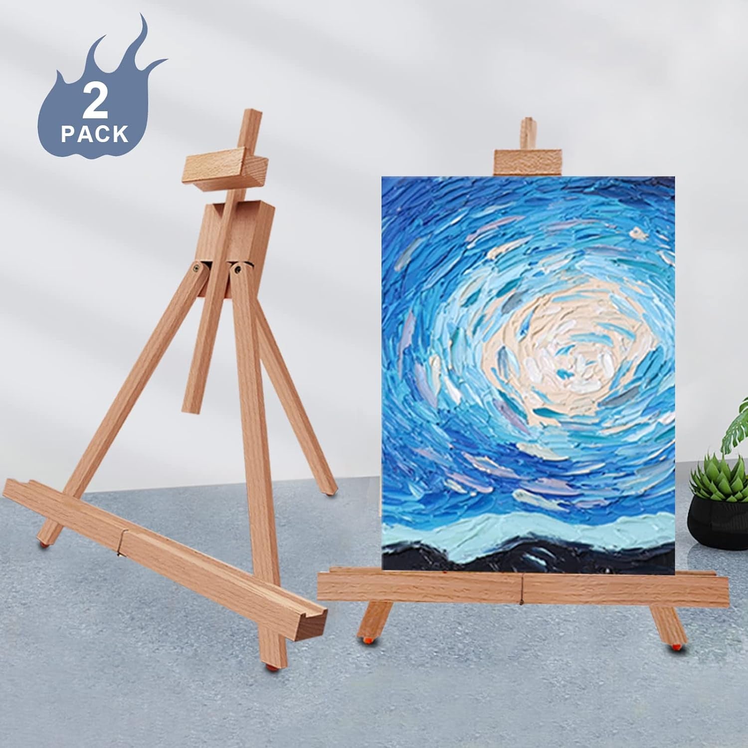 Art Easel (2 Pack) A-Frame Painting Easel, Wood Display Stand Holding Canvas up to 22" High, Portable Tabletop Easel and Sign Holder, Folding Travel Easel, Easy to Carry
