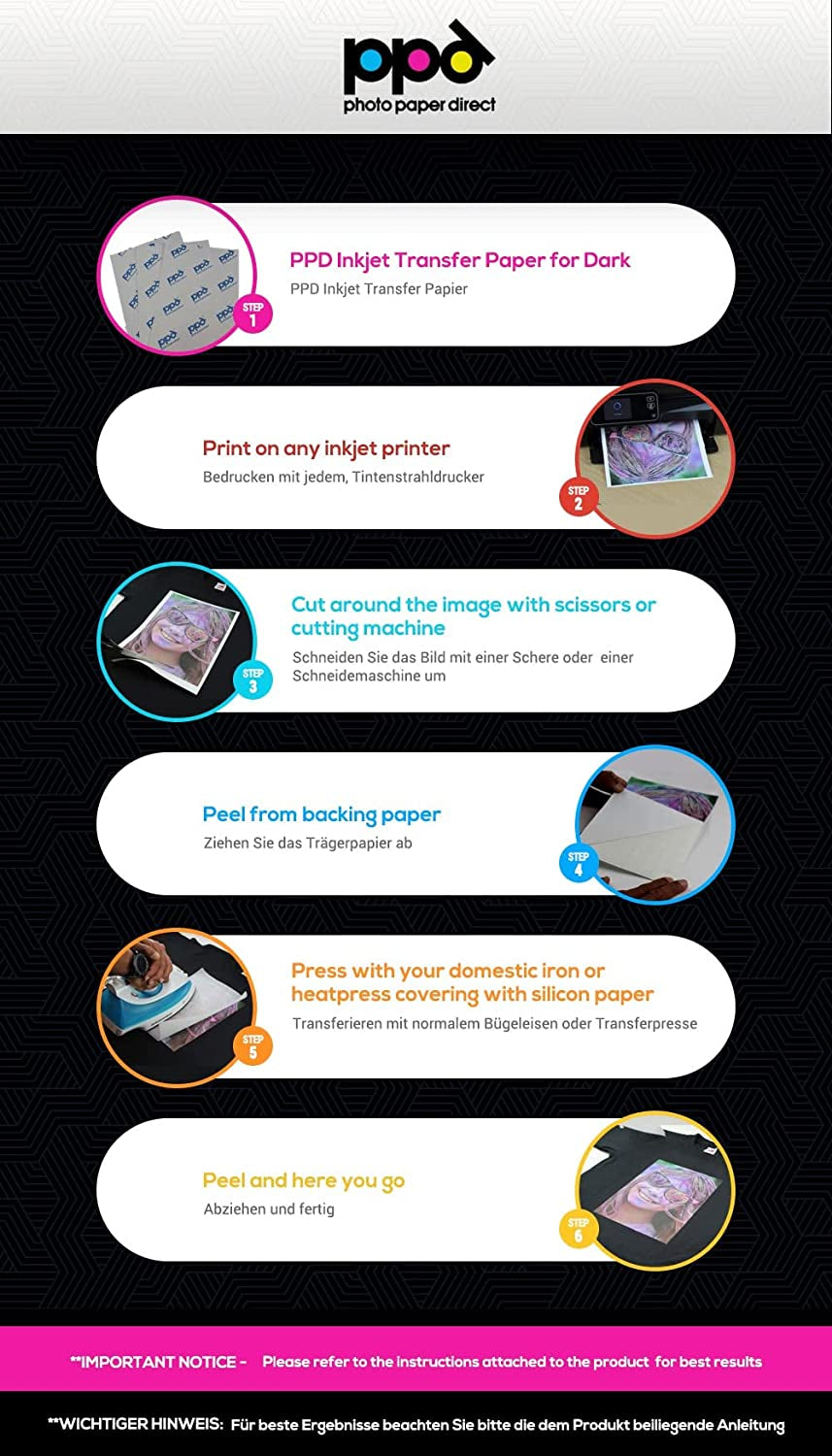 Inkjet PREMIUM Iron-On Dark T Shirt Transfers Paper 11X17" Pack of 20 Sheets (107-20)