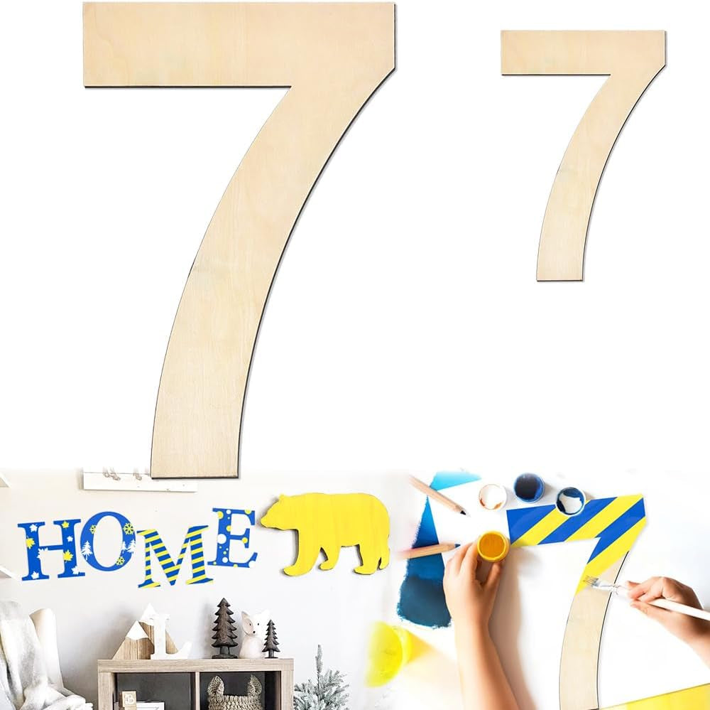 Large Wooden Number 5, Unfinished Wood Crafts Wood Numbers Letters for DIY Craft Projects, Birthday, Party, Wedding Decorations, Big Wooden Numbers 12 Inch and Small Wooden Numbers 6 Inch (2Pcs/Set)