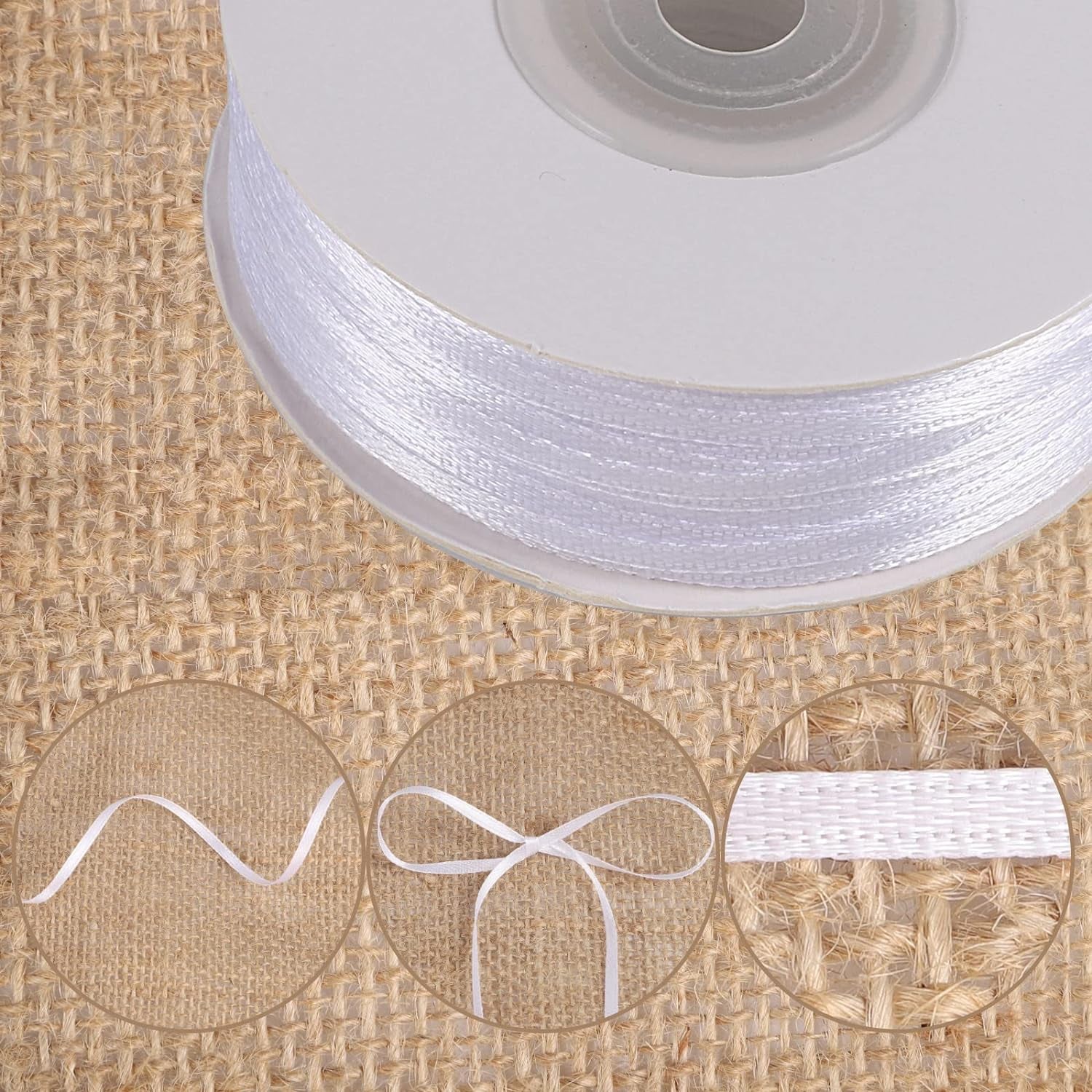 200 Yards 1/8 Inch White Satin Ribbon, Thin White Ribbon Double Faced Satin Ribbon for Gift Wrapping Wedding Party Decoration Bouquet Crafting