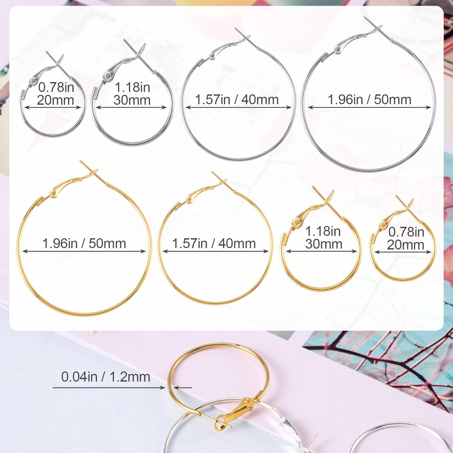 96Pcs Hoop Earrings Finding, Hypoallergenic Alloy round Earring Hoops for Jewelry Making, Gold Silver Open Beading DIY Earrings Craft Art Accessories 20Mm 30Mm 40Mm 50Mm