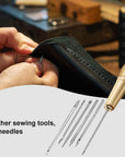 6 Pieces Canvas Leather Sewing Awl Needle with Copper Handle, 50 M Nylon Cord Thread and 2 Pieces Thimble for Handmade Leather Sewing Tools Shoe and Leather Repair