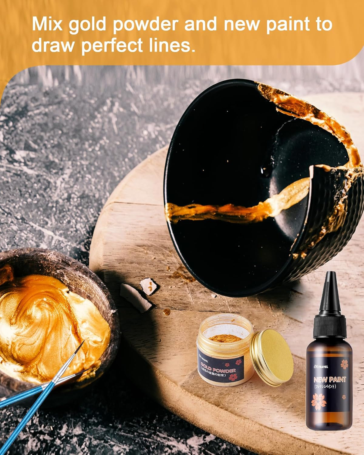 Kintsugi Repair Kit Gold, Kintsugi Kit Can Connect Broken Ceramic Pieces, Repair Significant Pottery with Ceramic Repair Kit, Kintsugi Repair Kit Is a Gift Set Suitable for Beginners.