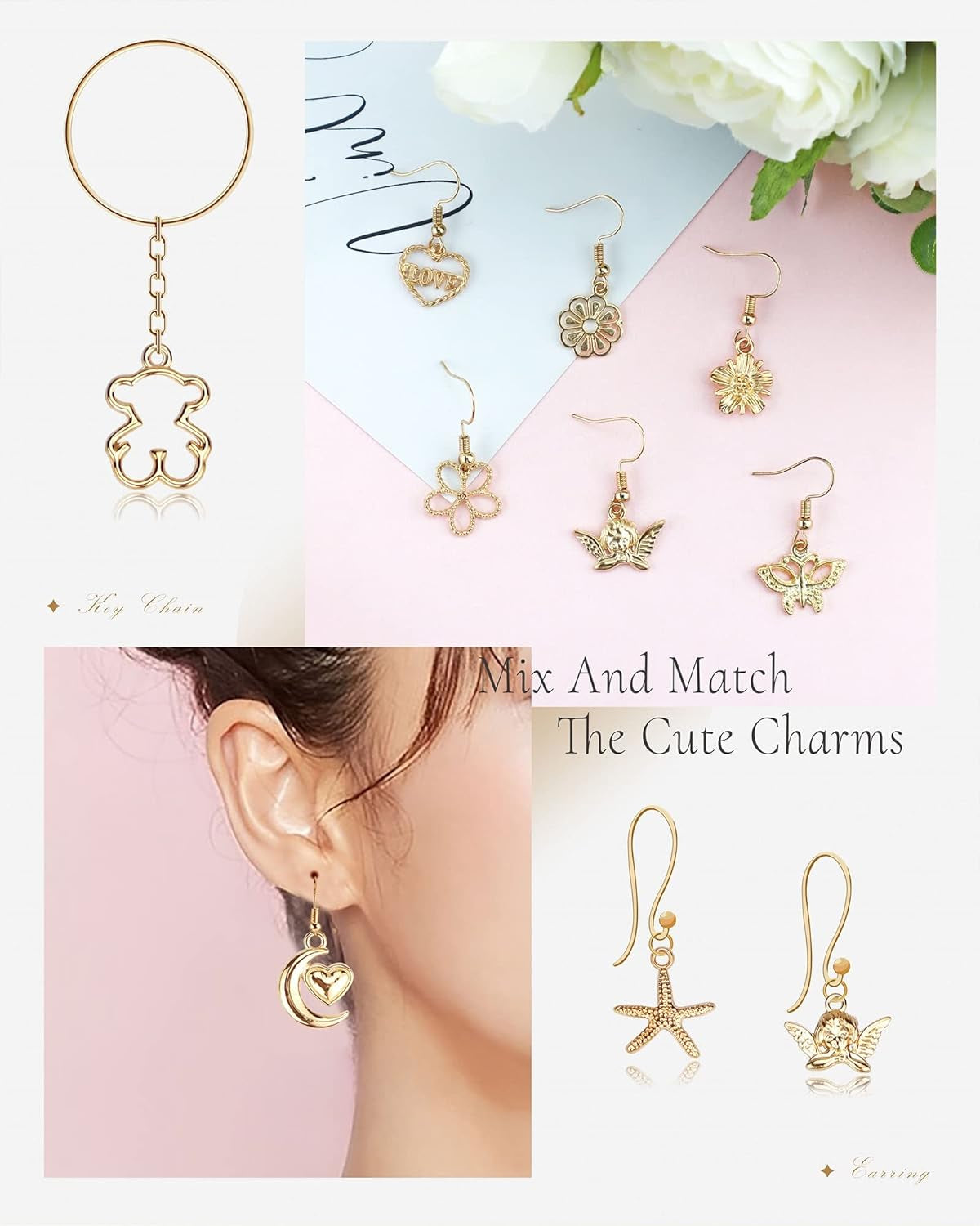 100 Pcs Wholesale Bulk Lots Jewelry Making Charms, Mixed Golden KC Gold Alloy Charms Pendants for Necklace Bracelet Jewelry Making and Crafting Supplies
