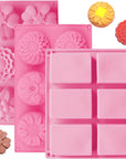 3 Pack Silicone Soap Molds, 6 Cavities Flower Making Mold, Included Rectangle Shape Supplies, Perfect for Handmade Soaps, Homemade Chocolate