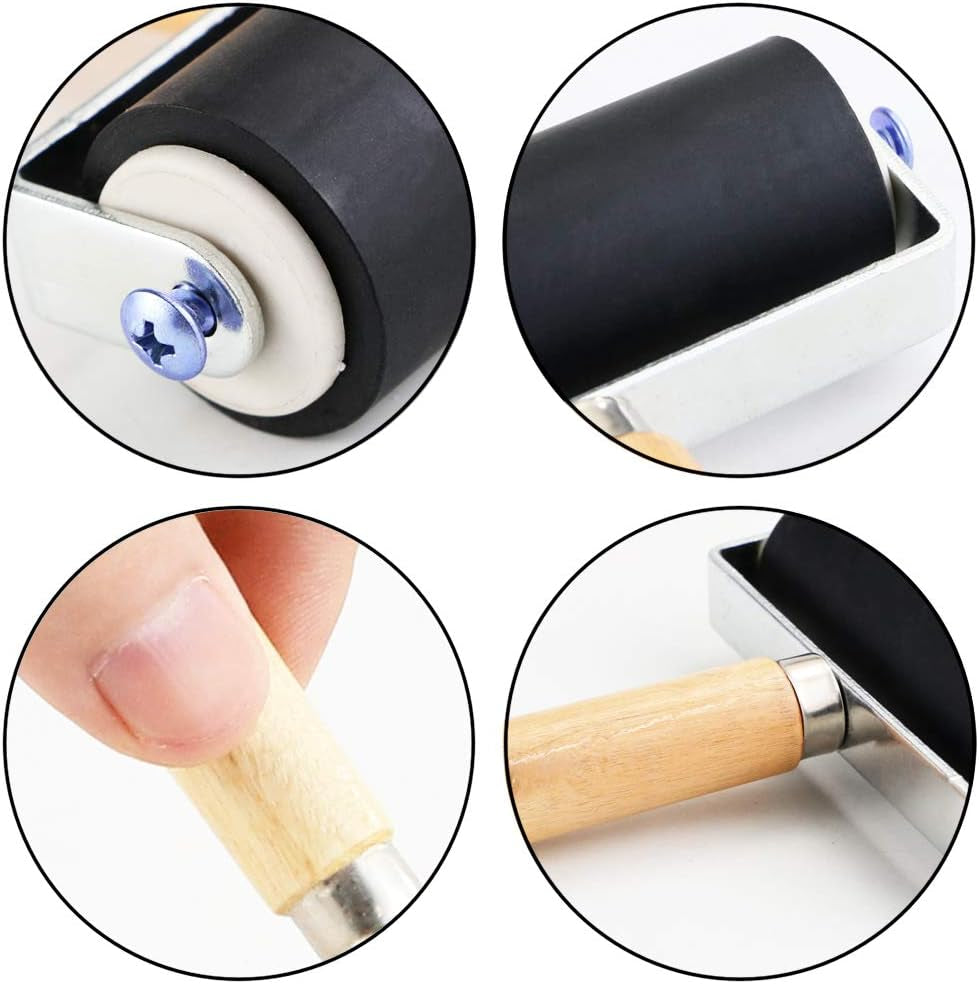 3 Pack Rubber Roller Brayer Rollers, Art Craft Roller for Print,Ink,Stamping Tools, 4 Inch, 2.4 and 1.4 Inch