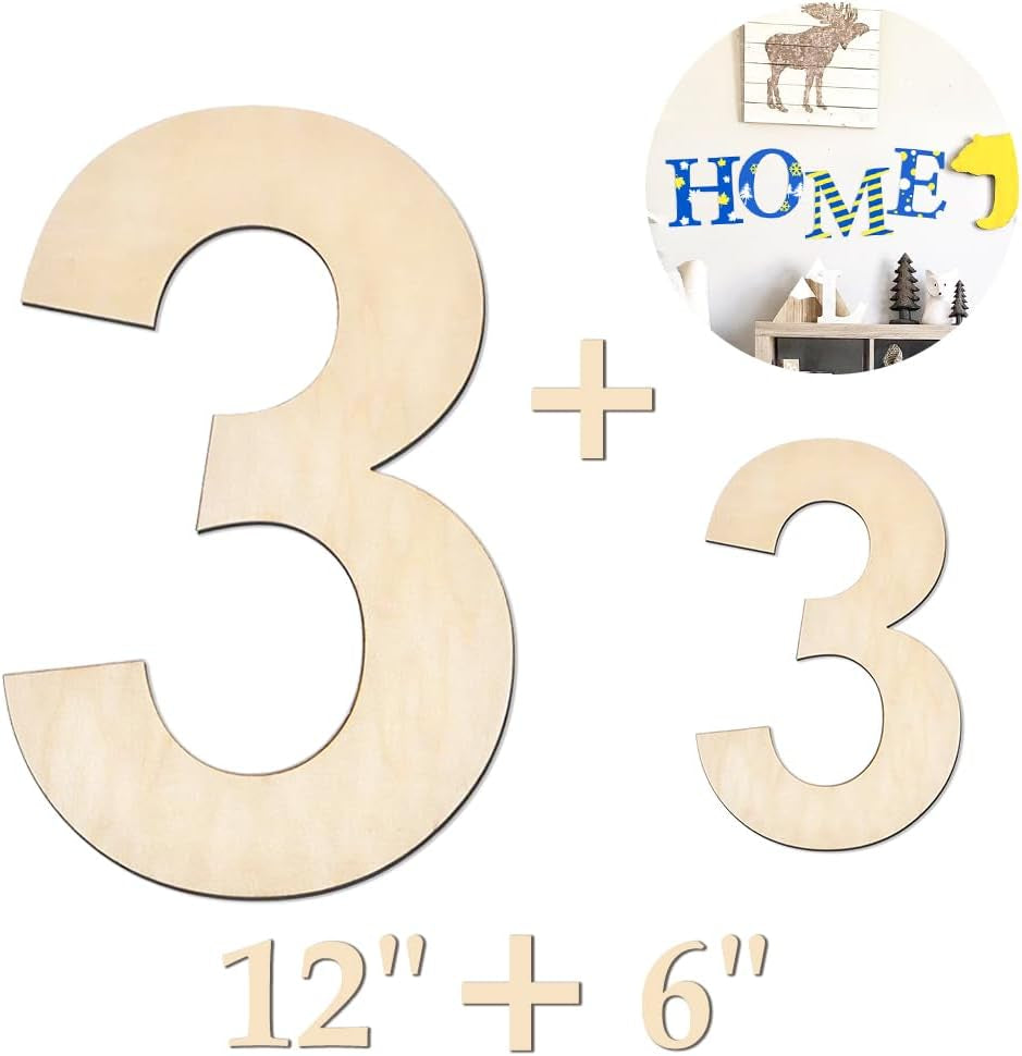 Large Wooden Number 5, Unfinished Wood Crafts Wood Numbers Letters for DIY Craft Projects, Birthday, Party, Wedding Decorations, Big Wooden Numbers 12 Inch and Small Wooden Numbers 6 Inch (2Pcs/Set)
