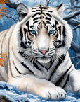 Animal White Tiger Latch Hook Rug Kit for Adults Easy Carpet Cushion with Printed Canvas Crochet Yarn Craft DIY Hooking Tapestry for Home Floor Decoration Pets Pads 52X38Cm