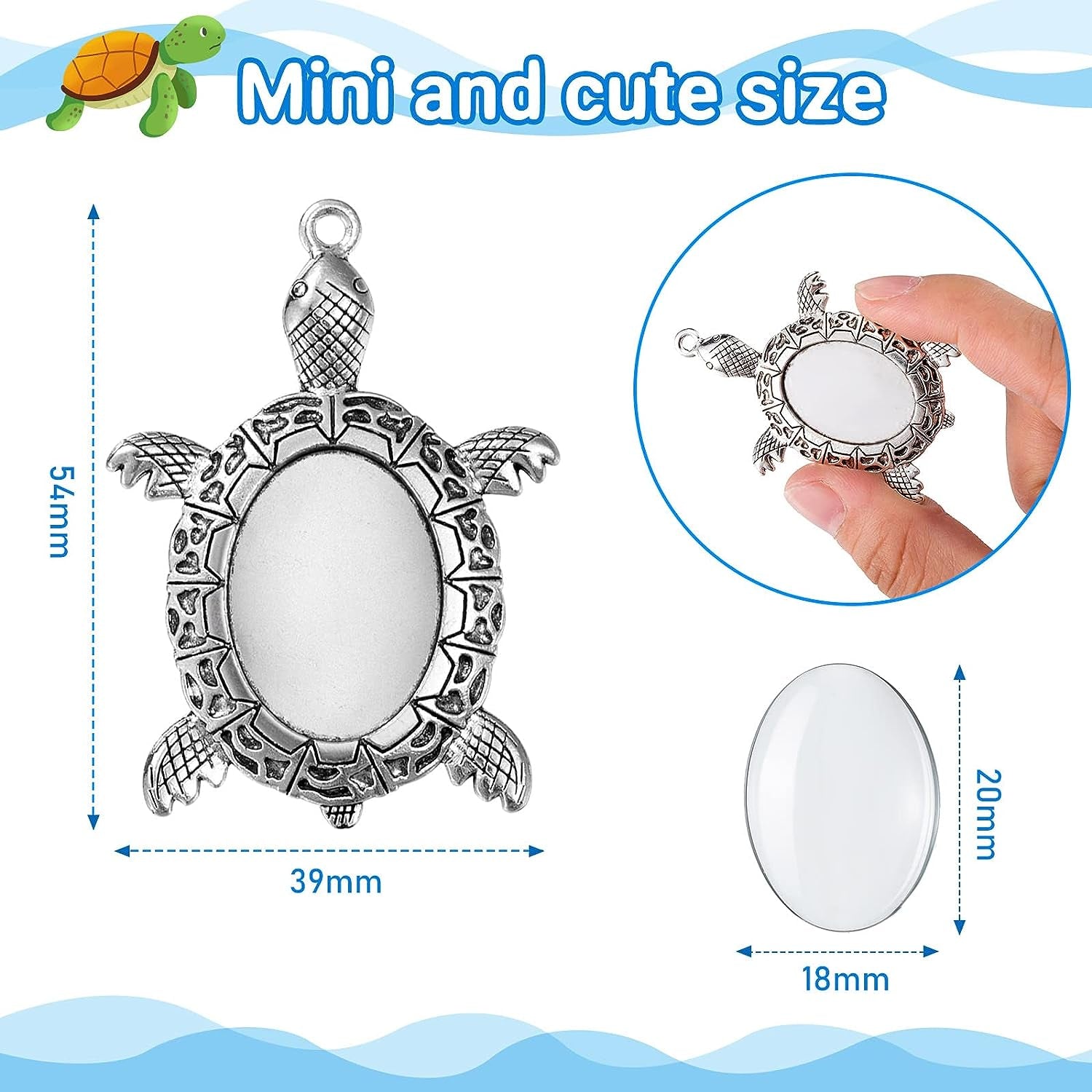 40 Pieces Antique Silver Turtle Pendant Settings, Include 20 Blank Turtle Pendant Tray with 0.71 X 0.98 Inch Oval Cabochons Base for DIY Jewelry Making