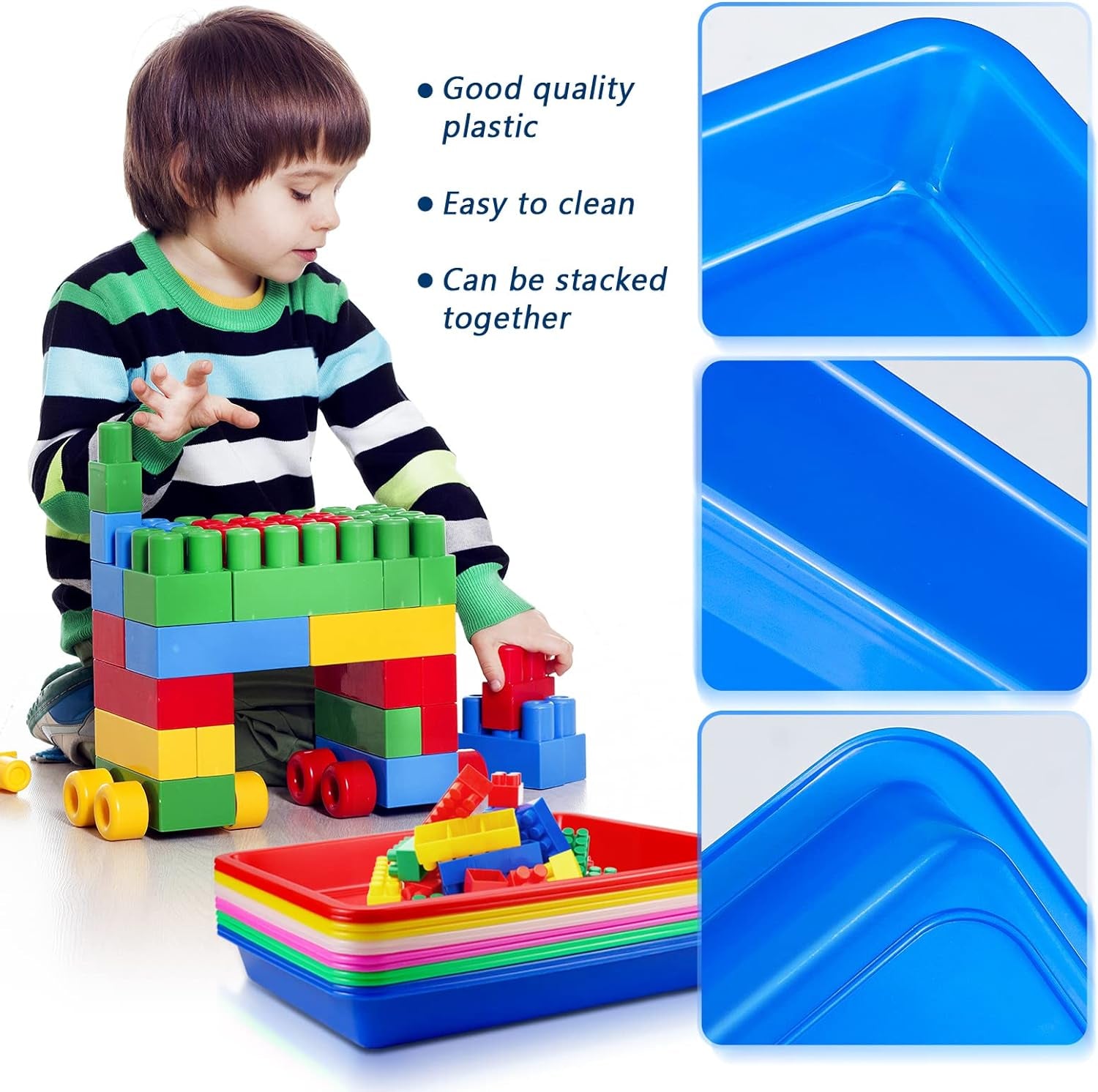 12 Pack Plastic Art Trays, 6 Colors Activity Crafts Tray Serving Tray Organizer Tray for Kids School Classroom DIY Projects, Painting, Jewelry, Beads, Home Organizing Supply