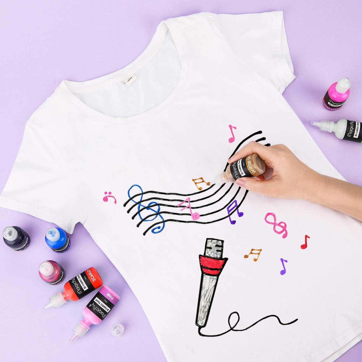 3D Fabric Paint,  40 Colors Permanent Textile Paint with 3 Brushes and Stencils, Permanent Fabric Paint with Fluorescent, Glow in the Dark, Glitter, Metallic Colors for Clothing, T-Shirt, Glas