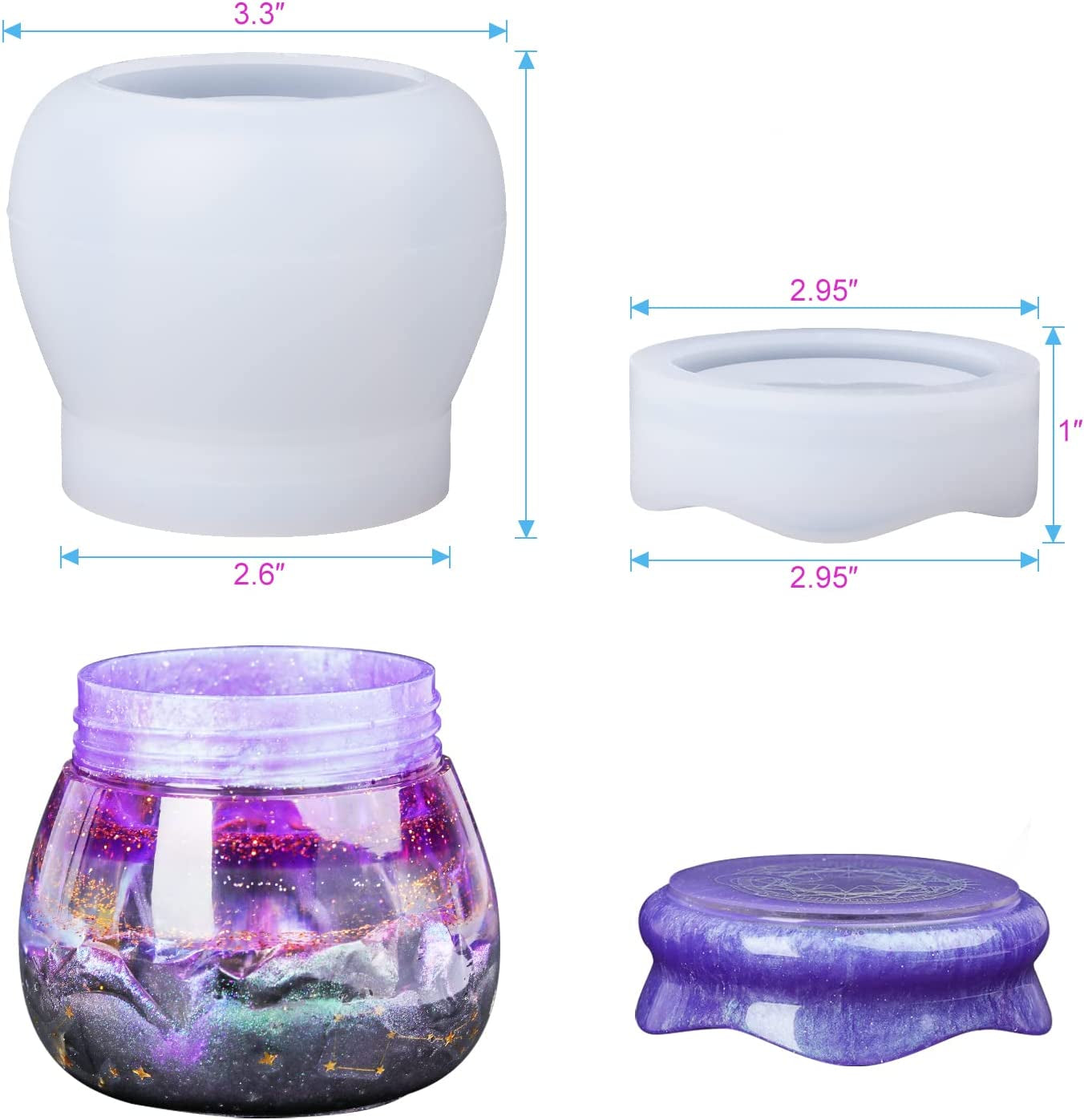 Pudding Jar Resin Molds with Lid, Epoxy Molds Silicone for Storage Bottle,Candle Holder,Candy Container, Epoxy Casting Craft,Flower Pot, Gifts