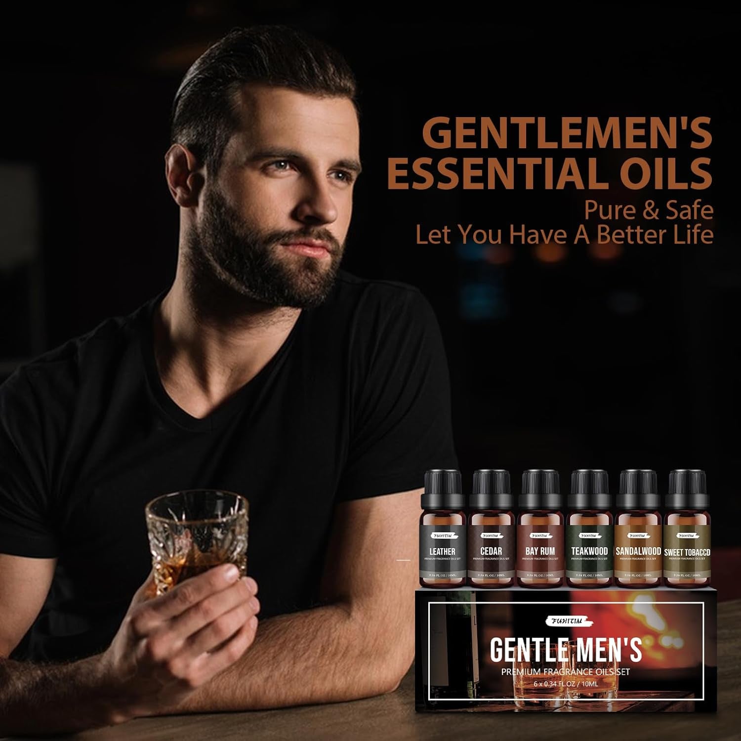 Fragrance Oil Gentlemen'S Set, Scented Oil for Candle Scents for Candle Making, Soap Making Scents, Diffuser Oils Scents | Leather, Sweet Tobacco, Teakwood, Bay Rum, Cedar, Sandalwood (6*10ML)