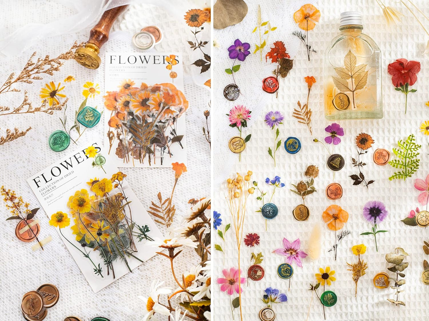 Pressed Flower Themed Stickers Set (320 Pieces) Dried Flowers Resin Stickers Decals Floral Botanical Journaling Stickers for Scrapbook Supplies Junk Journal Bullet Journal Planner Laptops