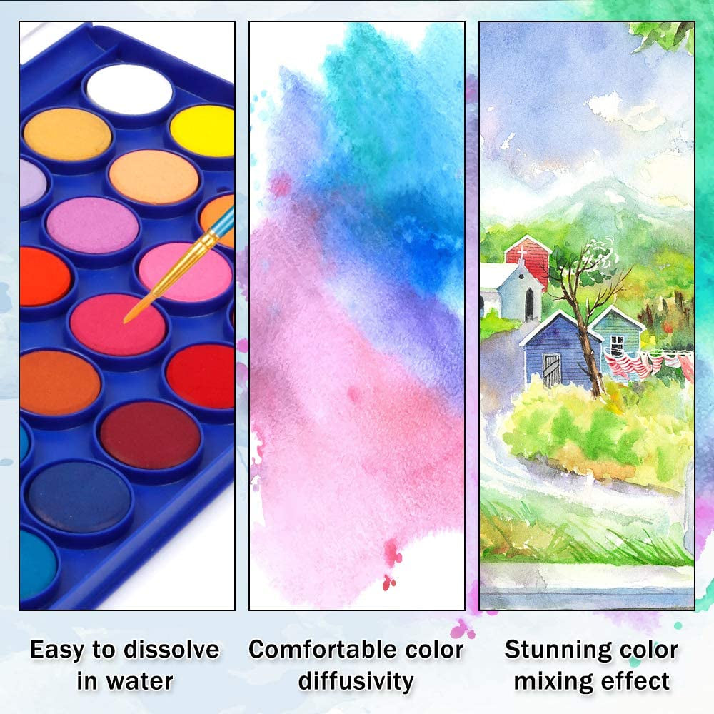 43 Pack Watercolor Paint Set, 36 Colors Watercolor Paint Pan Set with 6 Brushes and 1 Watercolor Pad for Beginners, Artists, Kids & Adults Watercolor Painting, Bullet Journal, Calligraphy
