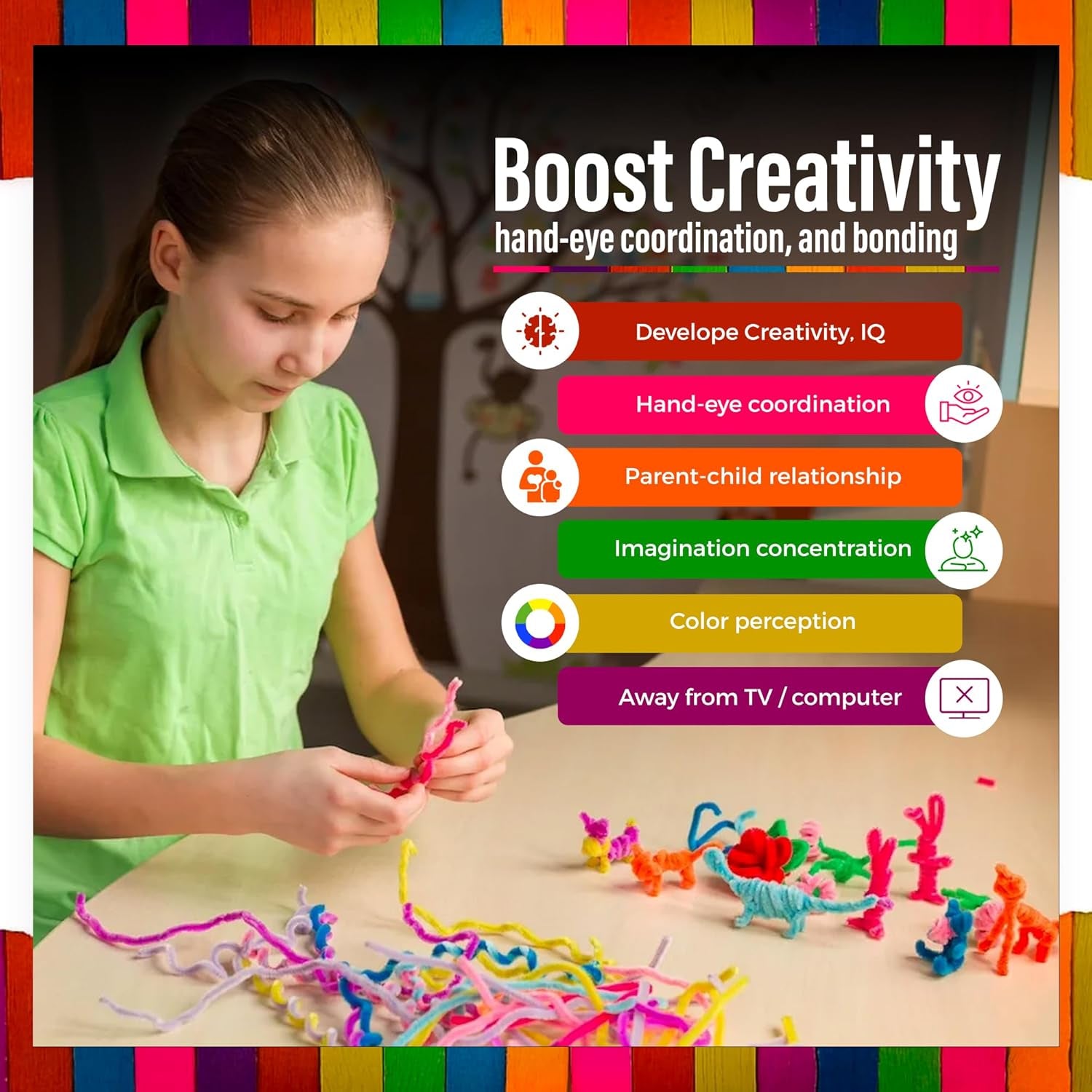 1200Pcs Pipe Cleaners for Craft, Chenille Stems for DIY Art Decorations, 20 Assorted Colors Green Black White Orange Pastel & More, 12 Inches Size for All Creative Ages