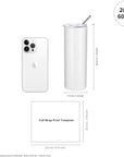 Skinny 20 OZ Straight Stainless Steel White Tumbler with Metal Straw for Heat Press Machine Printing 4 Pack