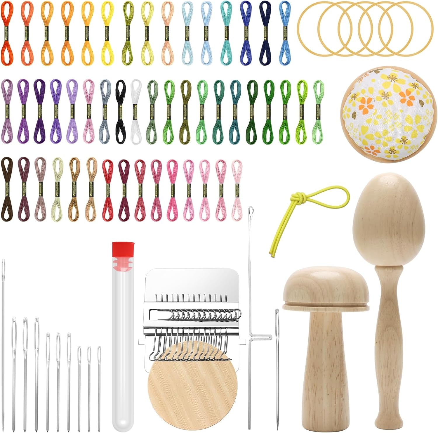 Darning Egg Darning Mushroom for Socks Darner Egg Kit Include 14 Hooks Small Small Weaving Darning Loom 9 Large Eye Needles 50 Colors Darning Thread for DIY Handicraft Home Sewing Care