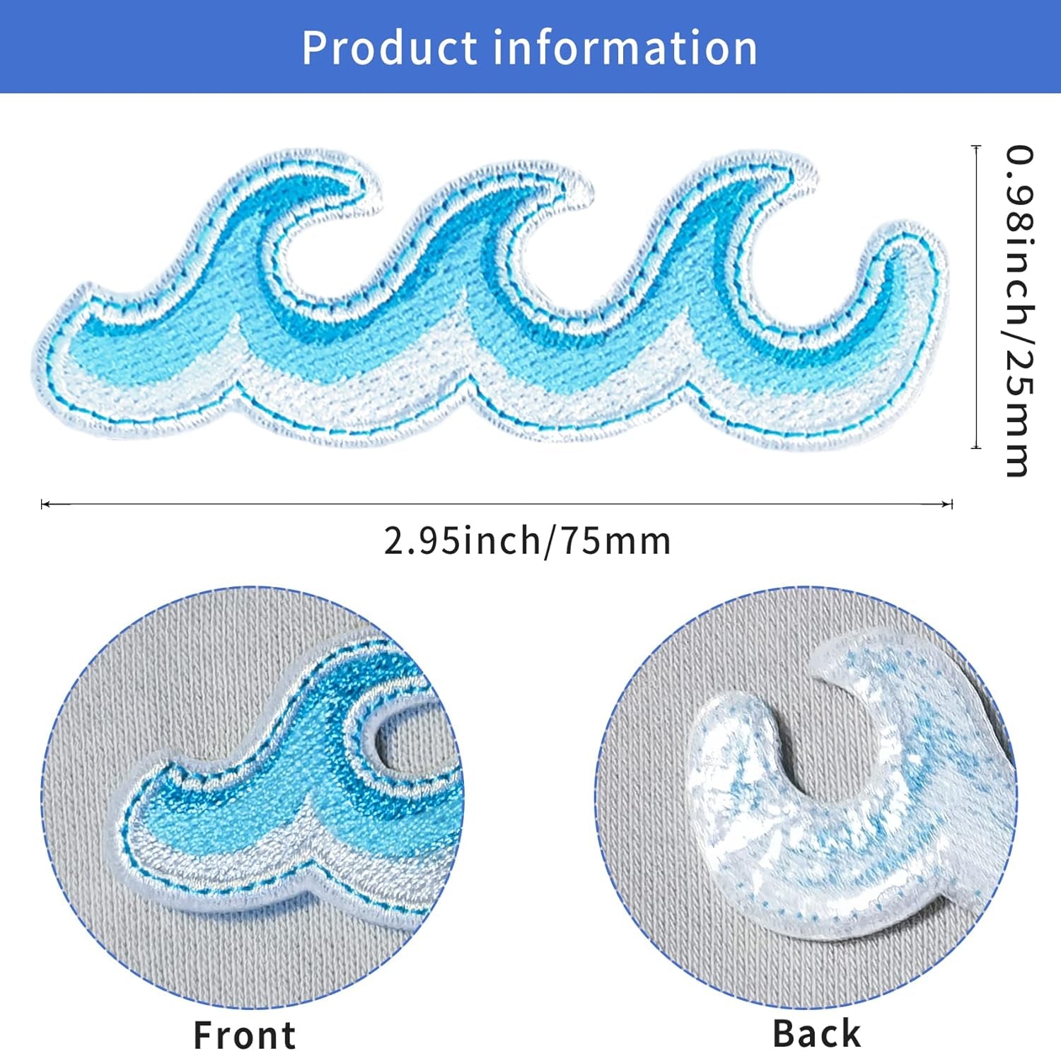 10 Pieces Ocean Wave Embroidered Patches Blue Sea Wave Iron on Patch Wave Applique Repair Patch for Clothes Dress Jackets Caps DIY Embroidery Patches Sewing Craft Decoration