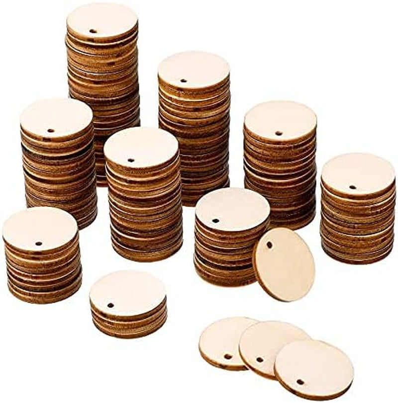200 Pieces Unfinished Blank Wood Circle Pendants round Disc Circle Wood Pieces round Wooden Disk with Hole Small Wooden Pendant for Craft Decoration Embellishment (Diameter 1 Inch, Aperture 0.08 Inch)