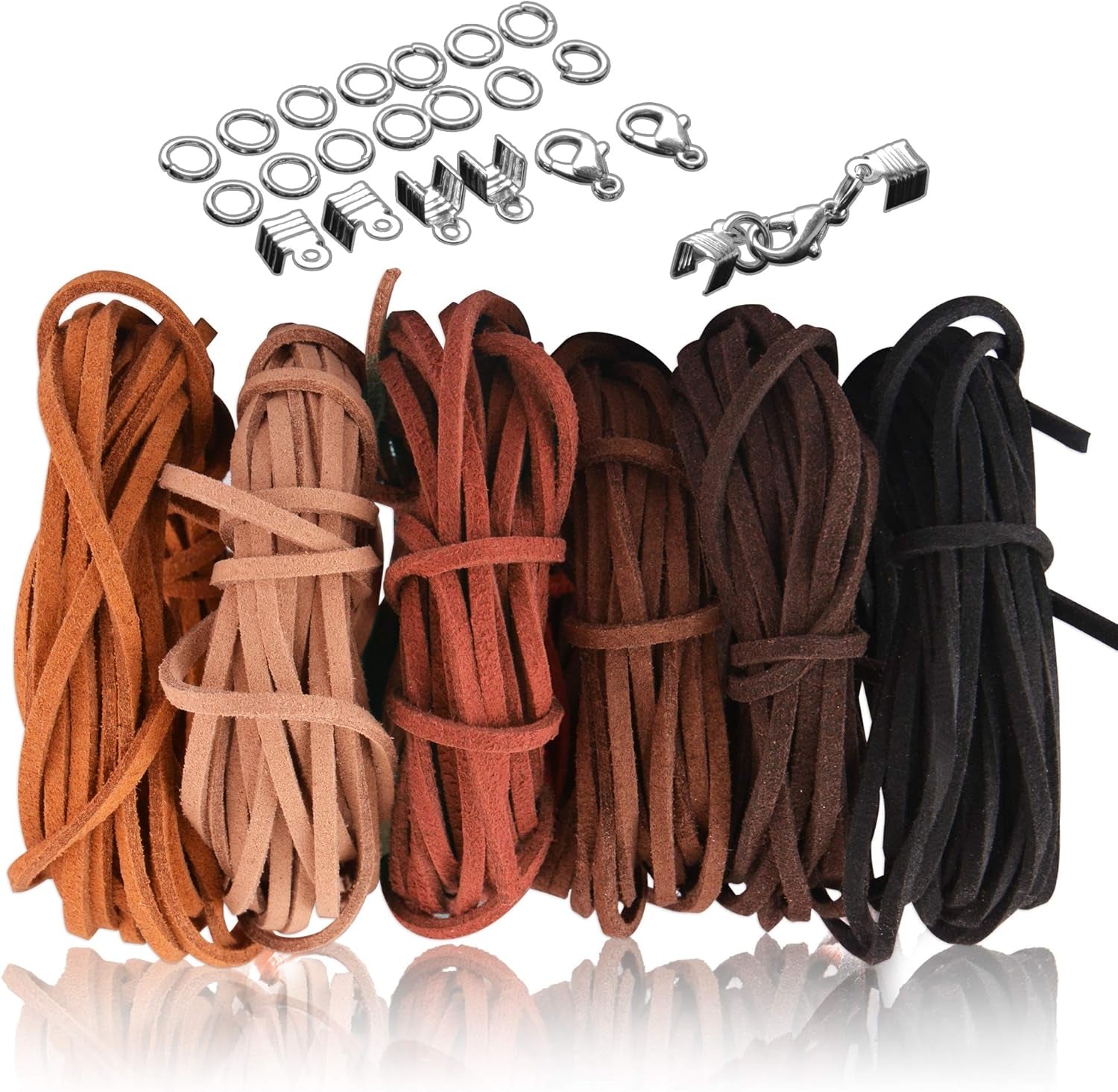 66 Yards 60 Colors Suede Cord Jewelry Making Kit with Cord Ends, Jump Rings and Lobster Clasps, Faux Leather Cord String Thread for Bracelet/Necklace/Dream Catcher/Beading and DIY Crafts