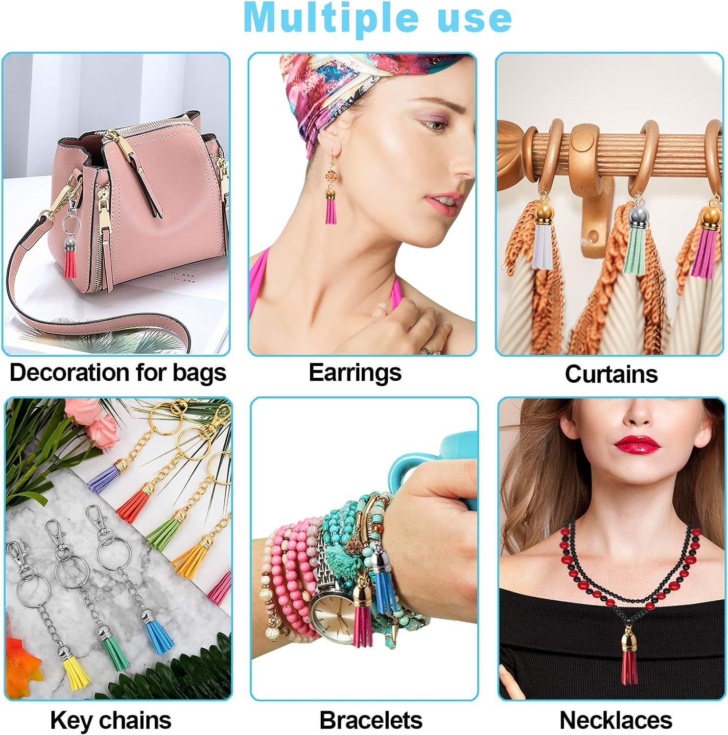 240 Pieces Keychain Tassels Bulk Leather Tassel Pendants Colorful Tassel for Keychain, Craft and DIY Projects, 60 Colors (Gold and Silver Cap)