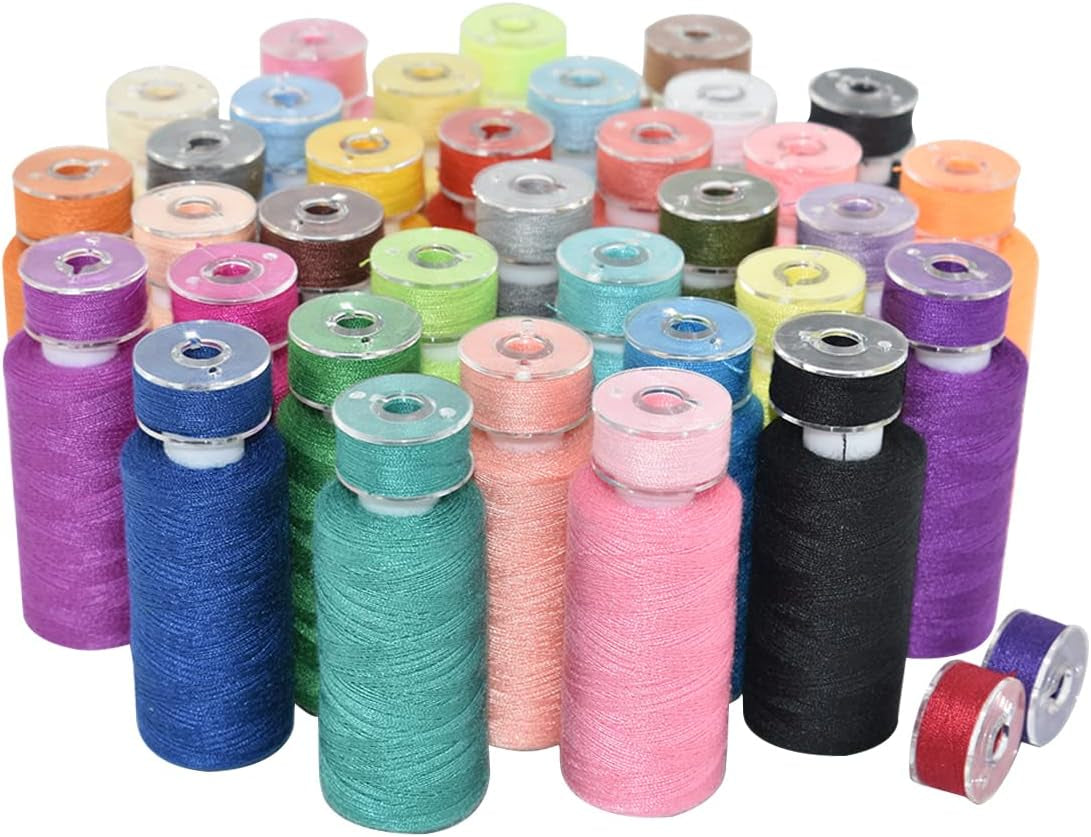 72Pcs 36 Colors Sewing Thread Set with Matching Prewound Bobbin Threads with Case, 550 Yards per Polyester Thread, Popular Colors Sewing Threads for Hand &amp; Machine Sewing