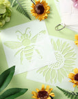 16 Pieces Flower Stencil for Painting Bee Sunflower Butterfly Spring Stencil Large Template Reusable Summer Painting Stencil and Metal Open Ring for DIY Craft on Wood Wall Home Decor(5.1 X 5.1 Inch)
