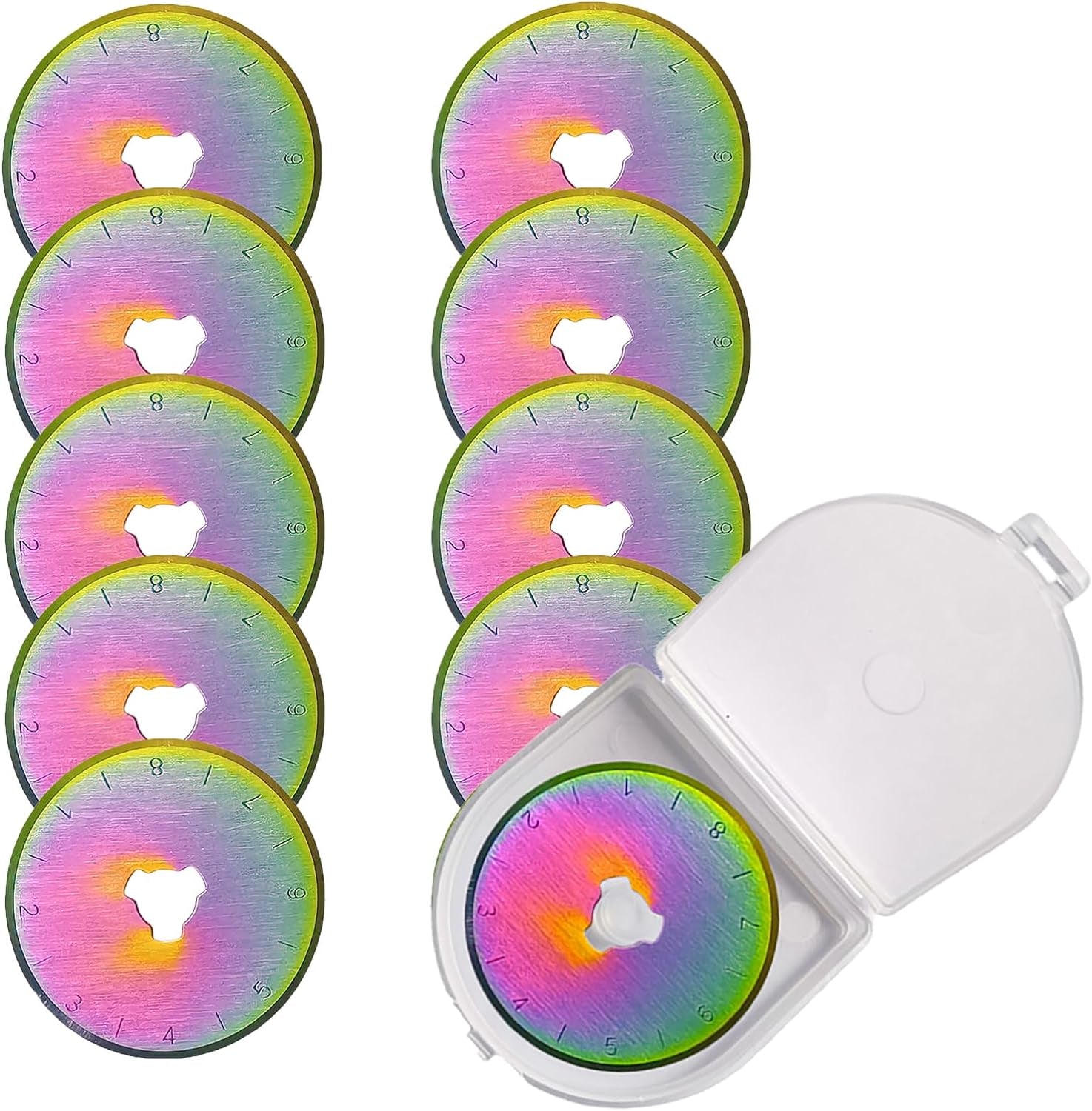 45Mm Rotary Cutter Blades,Replacement Blades,Fits Fiskars,Olfa,Martelli,Dremel,Truecut,Dafa,Sks-7,Fabric Cutting Blades Refill for Quilting Scrapbooking Sewing Arts &amp;Crafts,10 Pack (Rainbow)