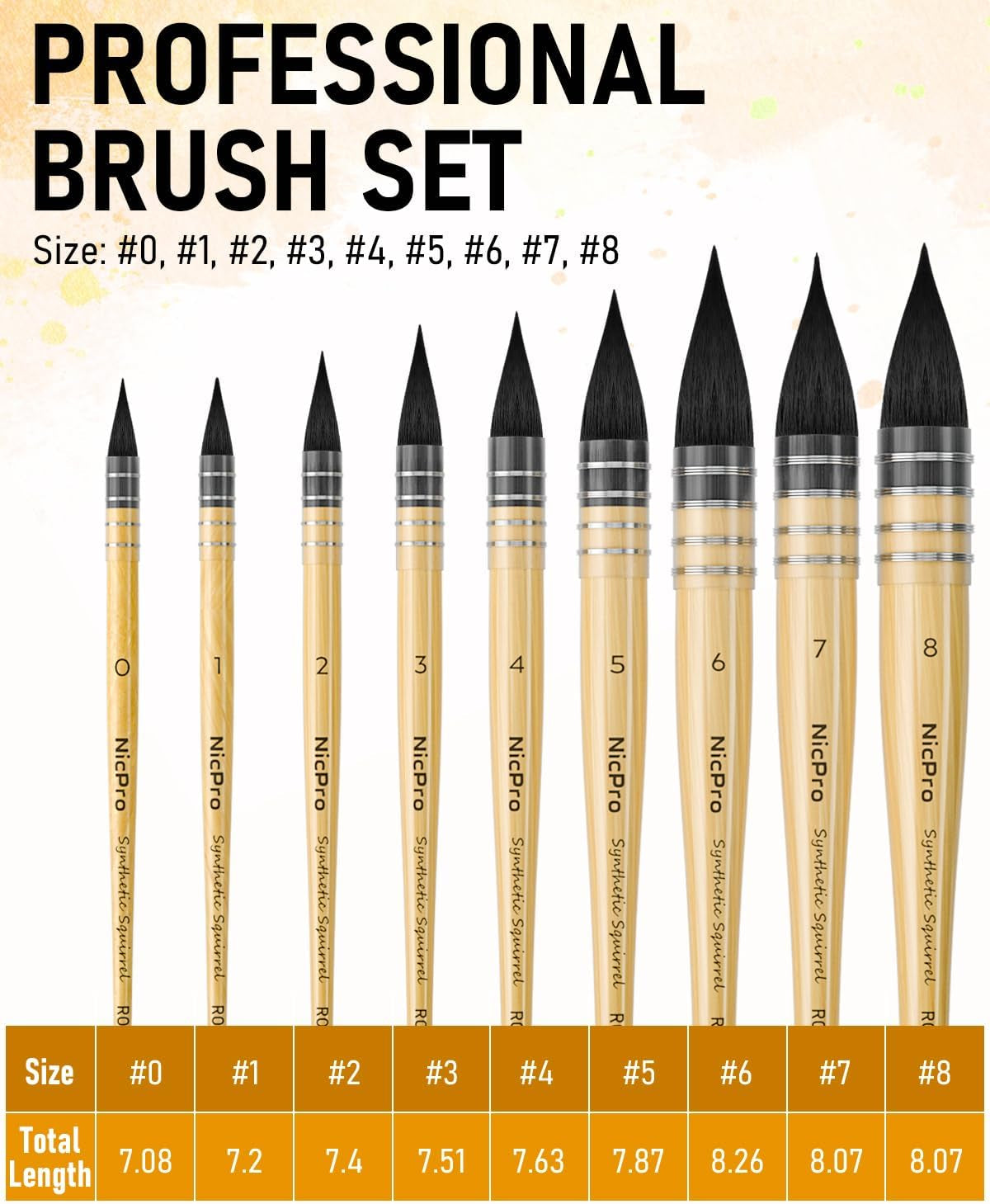 Professional Watercolor Paint Brushes with Nylon Bag, 9 PCS Mop Paintbrush, round Synthetic Squirrel Hair, Bulk Paint Brushes for Watercolor Painting, Gouache, Acrylic, Oil, Wood Color