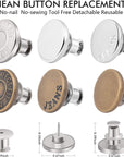 12 Sets Button Pins for Loose Jeans, No Sew and No Tools Instant Replacement Snap Tack Pant Button,  Reusable and Adjustable Metal Pants Button Tightener