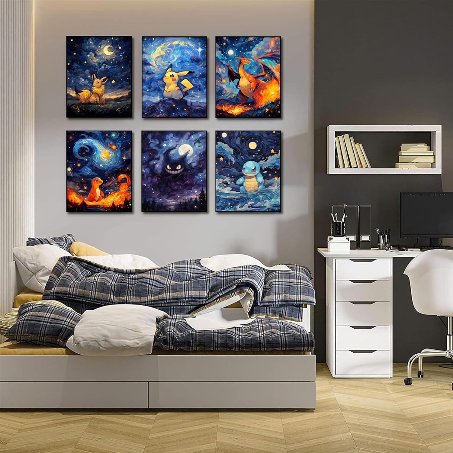 6 Pack Anime Diamond Painting Kits for Adults, Starry Night 5D DIY Full Drill Beginners Cartoon Diamond Art Kits for Anime Lovers Room Bedroom Living Room Bathroom Wall Decor 12X16 Inch