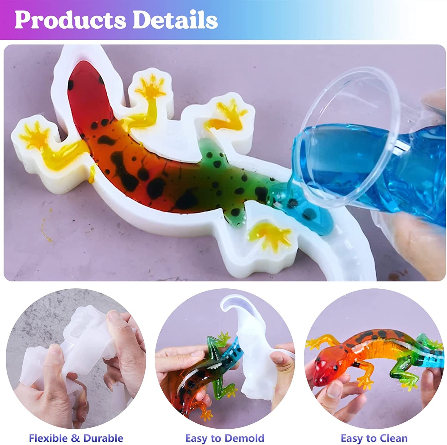 Resin Molds Silicone, 2 Pcs Animal Epoxy Resin Molds with Realistic Frog and Lizard Shapes, 3D Lifelike Silicone Molds for Epoxy Resin, Wall Desktop, Cabinets Decor