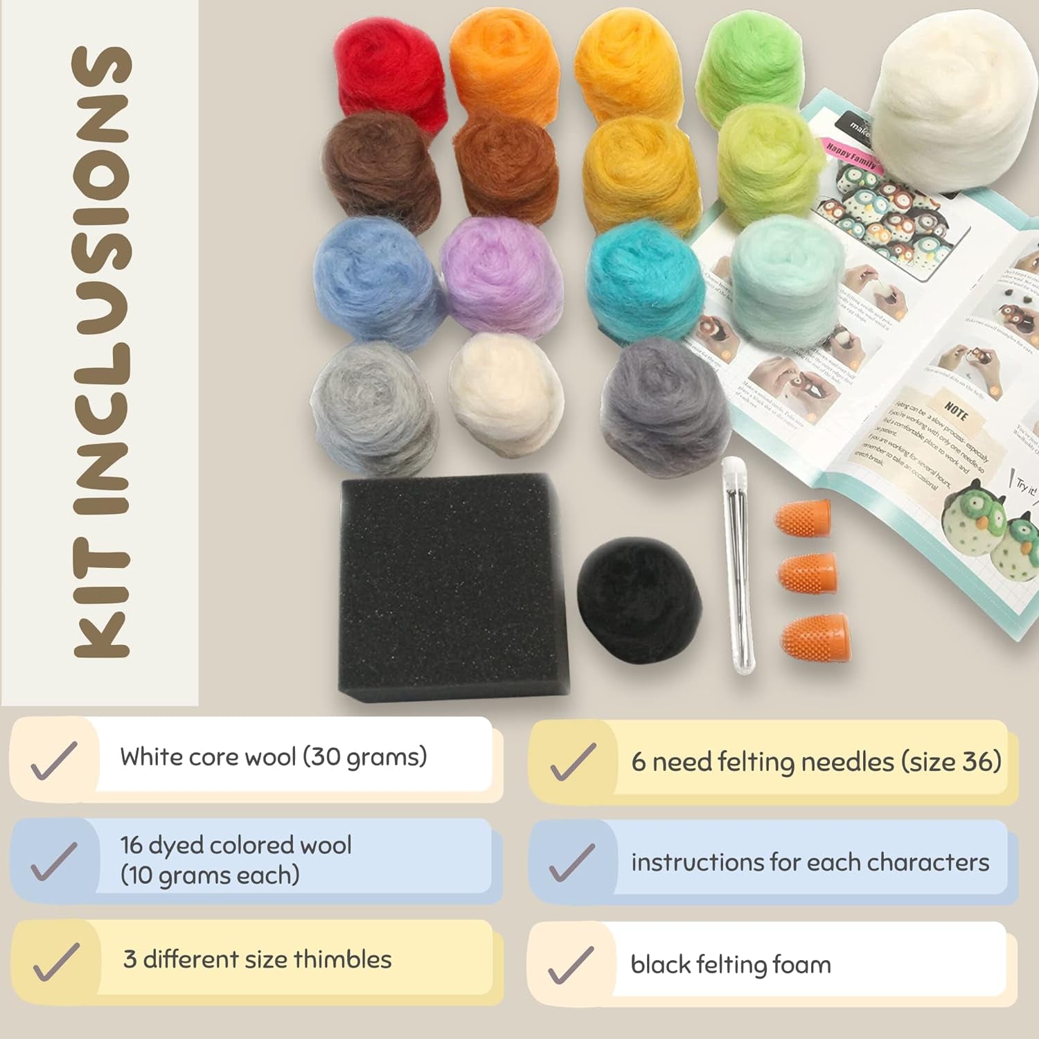 Needle Felting Kit Beginner, Starter, Felting Kit for Beginners Adult, Kids, 6 Cute Felting Animals, Felting Supplies Included Felting Needles, Felting Pad, Felting Wool, and Instruction