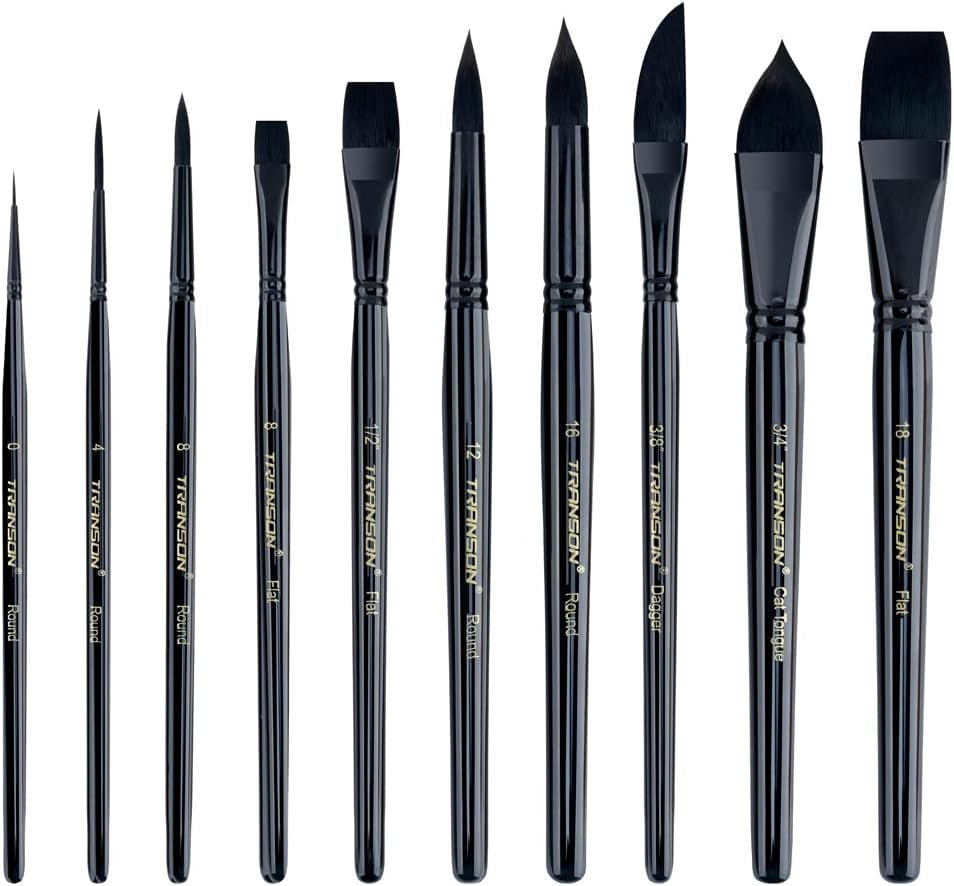 10Pcs Natural Watercolor Paint Brush Set Professional for Watercolor Acrylic Ink Gouache Tempera Blue Color