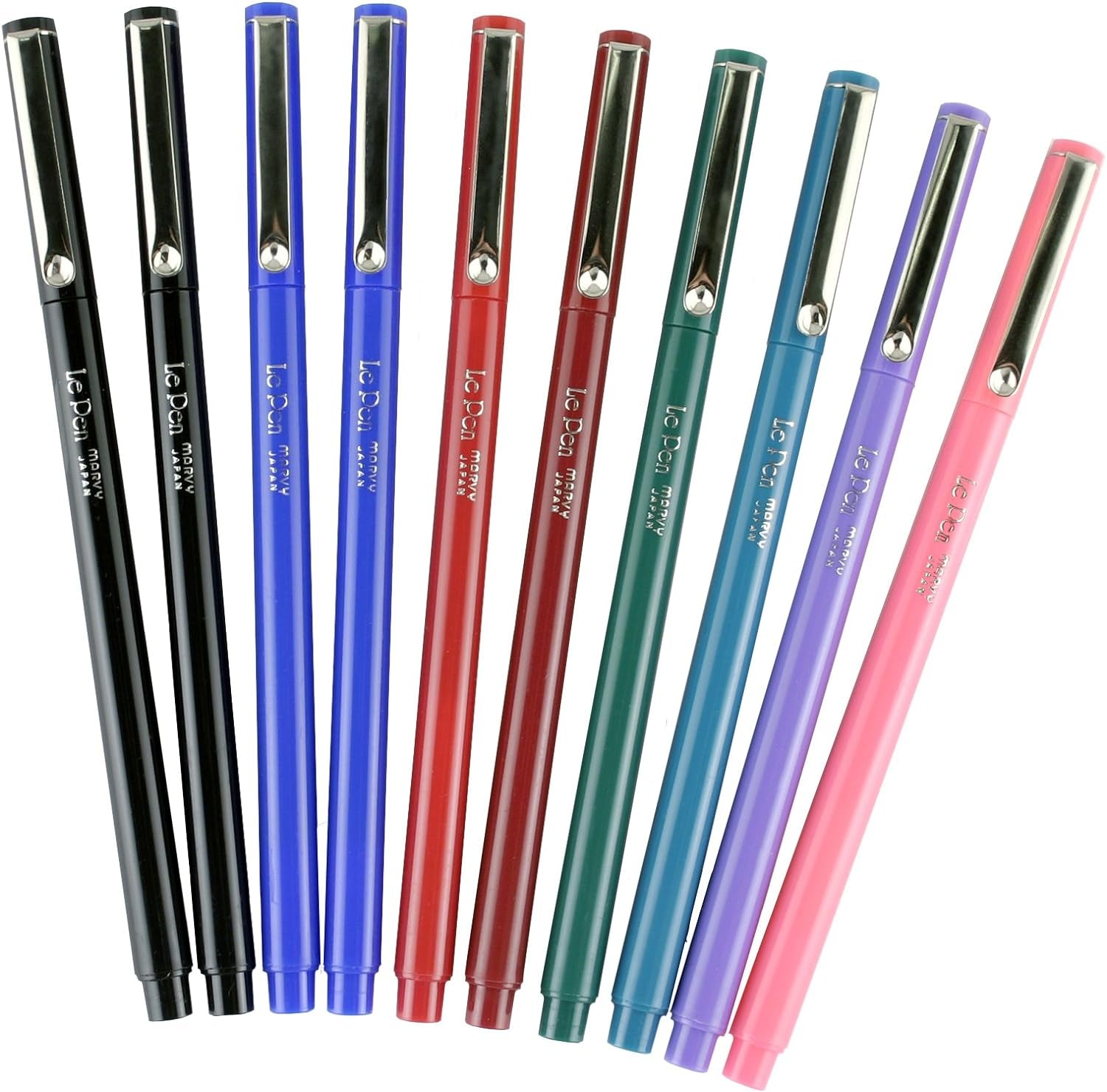 Lepen Porous Point Pen, 10 Count (Pack of 1), Black, Blue, Red, Green, Pink, Lavender, Burgundy