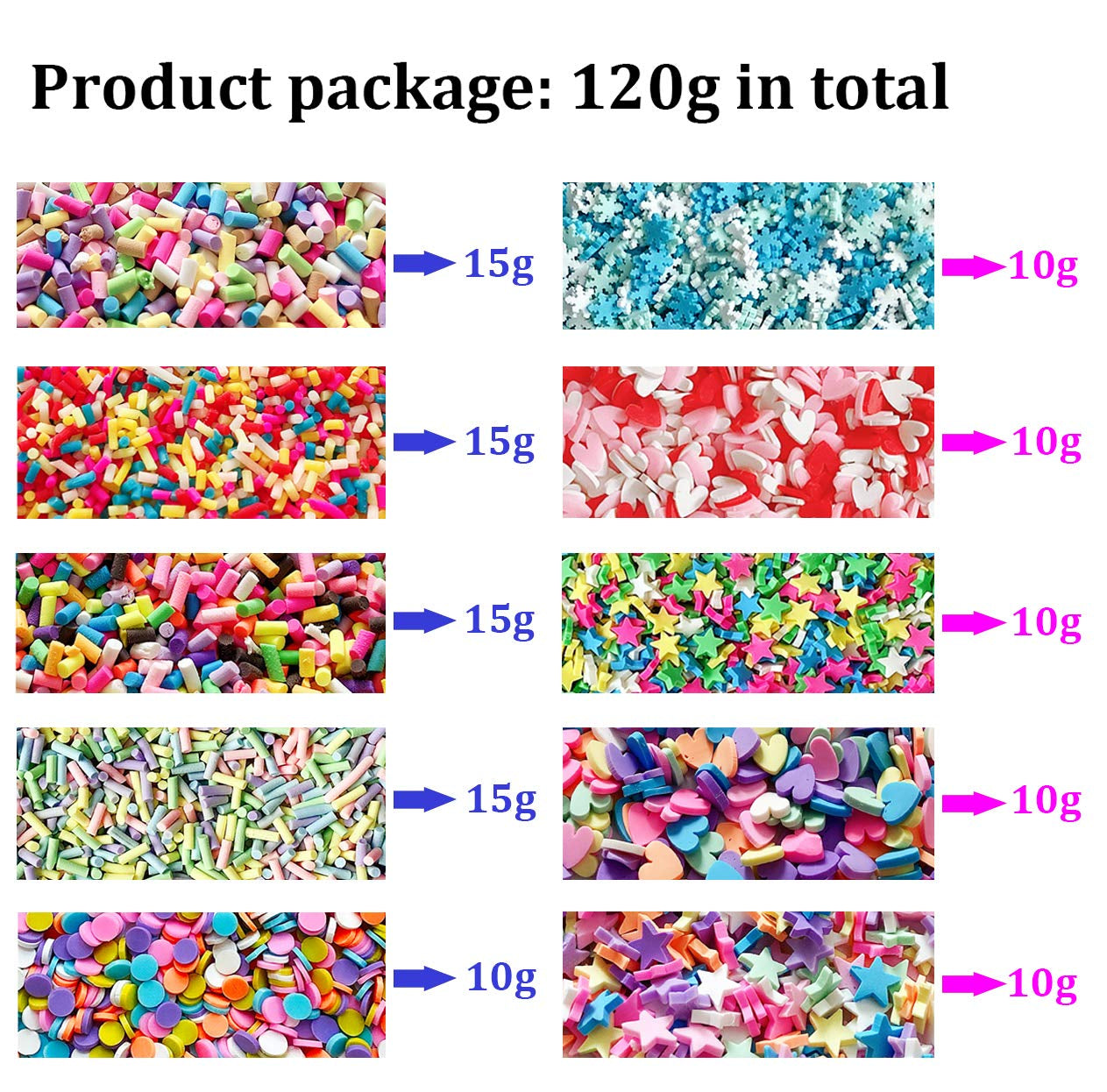 Fake Sprinkles Polymer Sprinkles Faux Sprinkles Resin Sprinkles Clay Sprinkles for Resin Fake Candy Sprinkles for Nail Art DIY Crafts Cake Phone Case(10 Colors-120G)