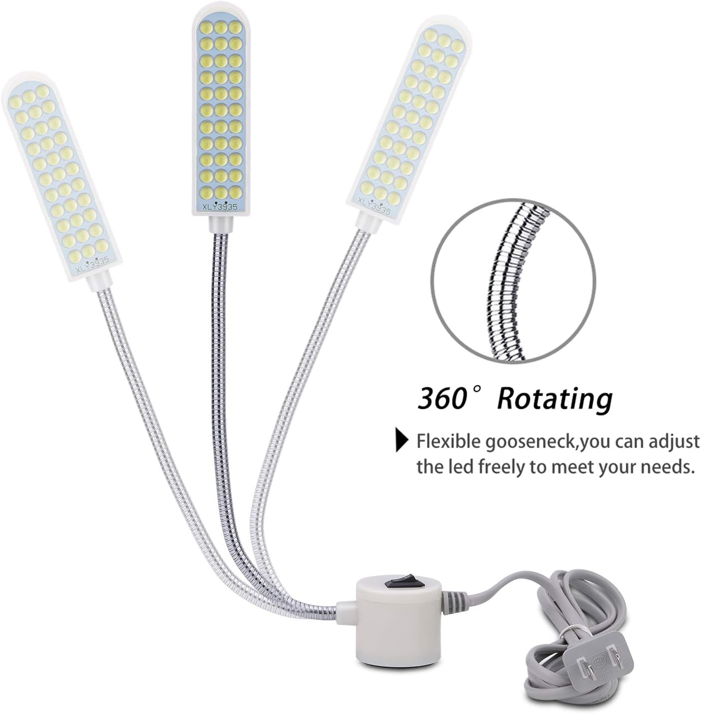 Sewing Machine Light (36LED) Gooseneck Work Light with Magnetic Mounting Base, White Soft Light for Lathes, Drill Presses, Workbenches (3PACK)