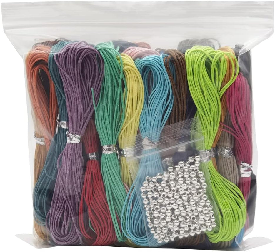 40 Colors 1Mm Jewelry Making Beading Crafting Macrame Waxed Cotton Cord Thread with 200 Silver Metal Beads, 10 Yards Each Color